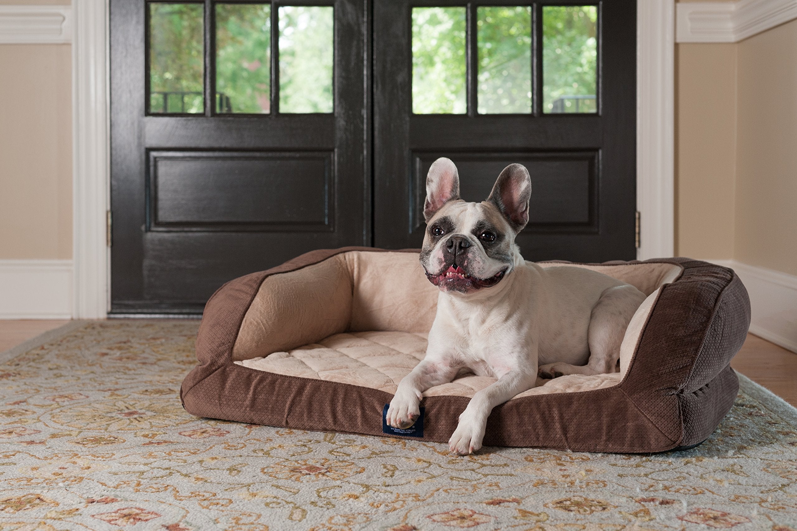 Serta Ortho Quilted Couch Pet Bed - Large 38" x 27" - Mocha - Durable Ortho Foam for Comfort