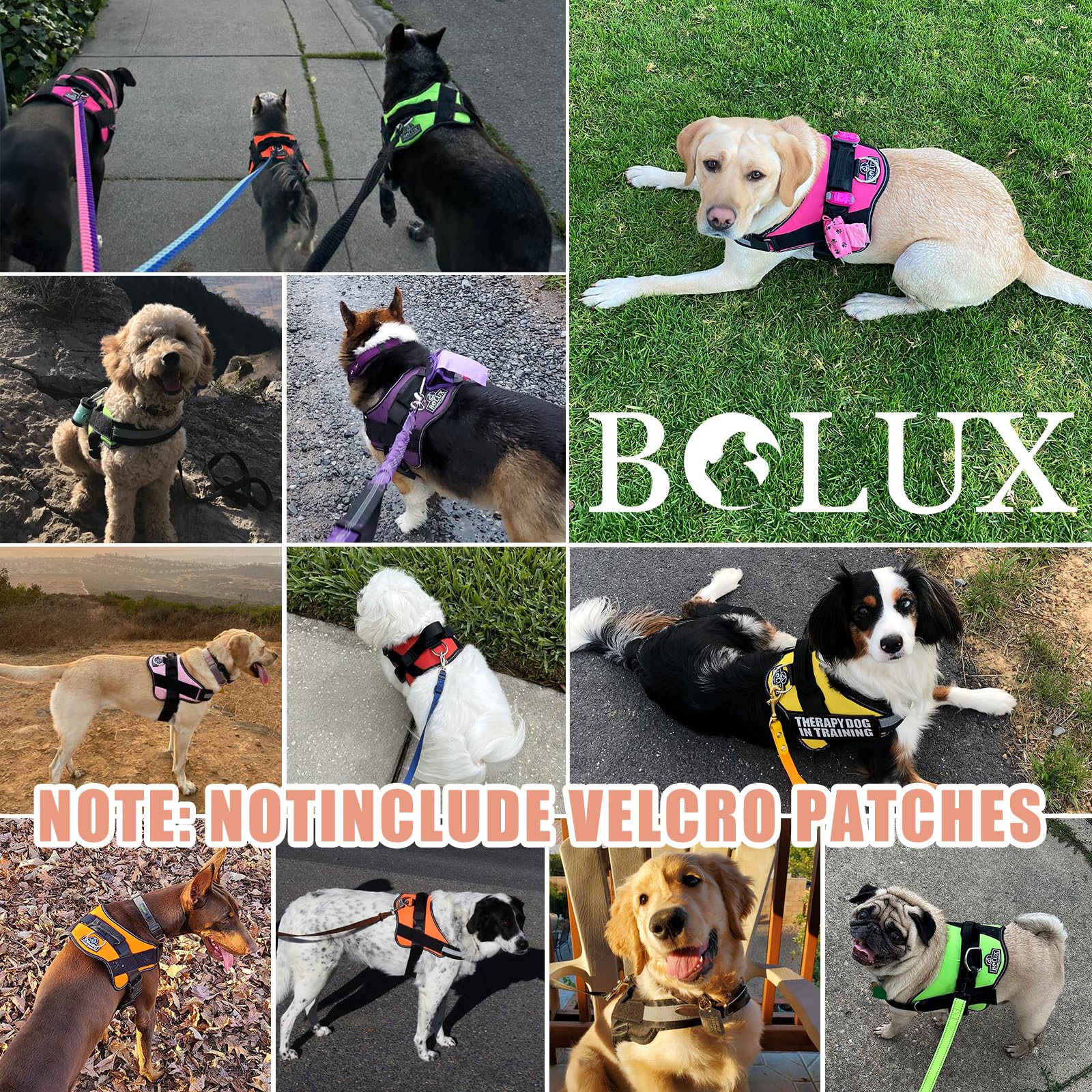 Bolux Dog Harness, No-Pull Reflective Dog Vest, Breathable Adjustable Pet Harness With Handle For Outdoor Walking - No More Pulling, Tugging Or Choking