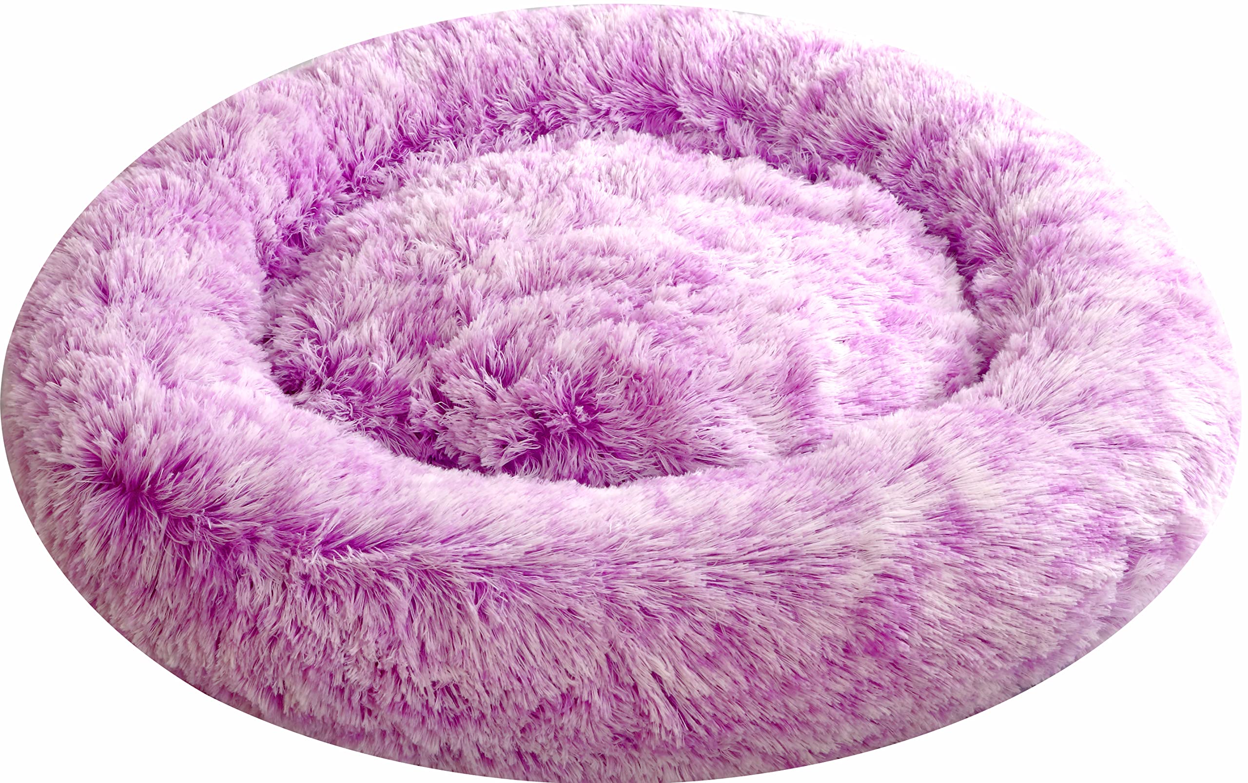 Comlax Calming Donut Dog Beds, 24 Inches Round Cushion With Removable Washable Cover, Anti-Anxiety Faux Fur Cuddler, Fluffy Comf