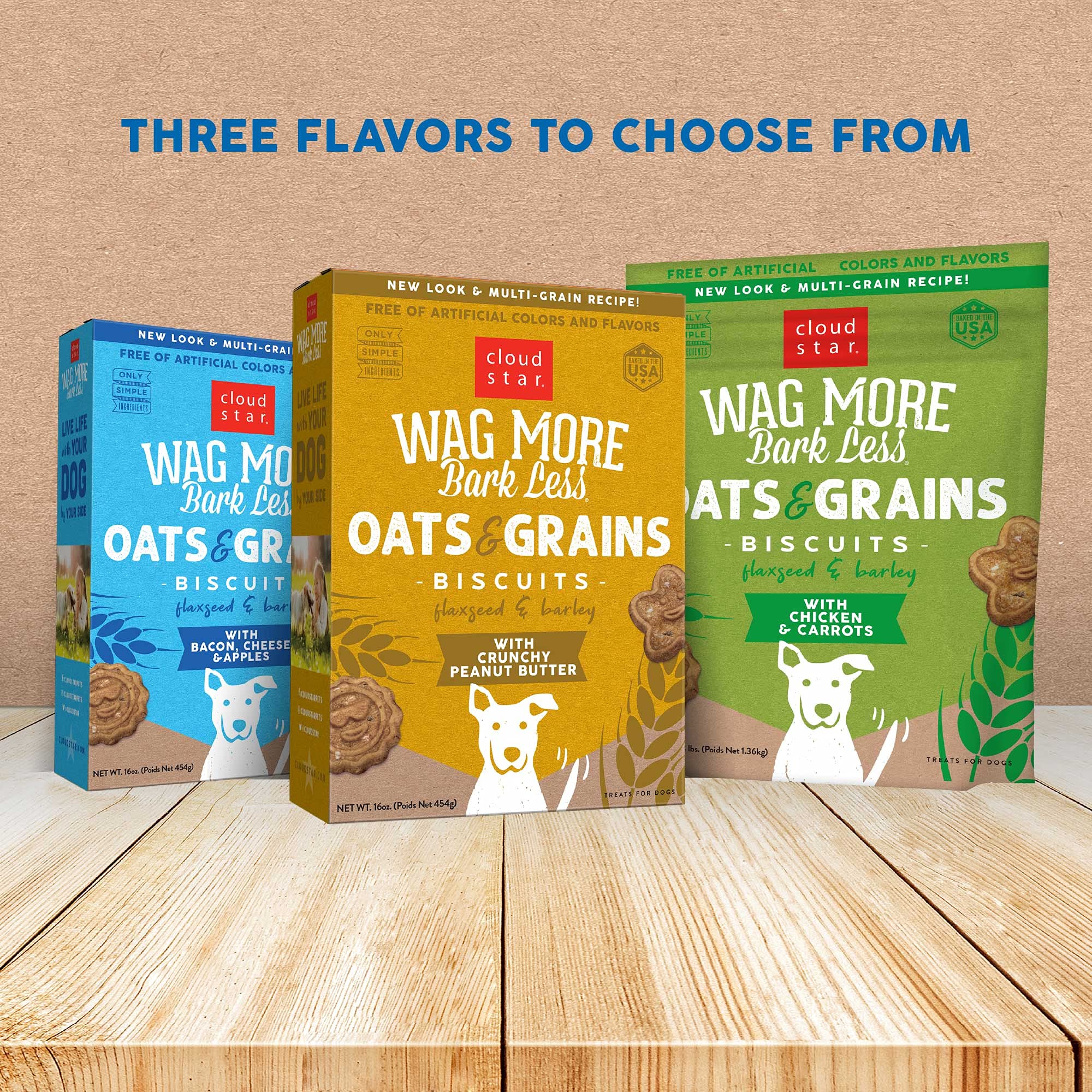 Cloud Star Wag More Bark Less Oats & Grains Crunchy Dog Treats, Bacon, Cheese & Apples, 16 oz. Box