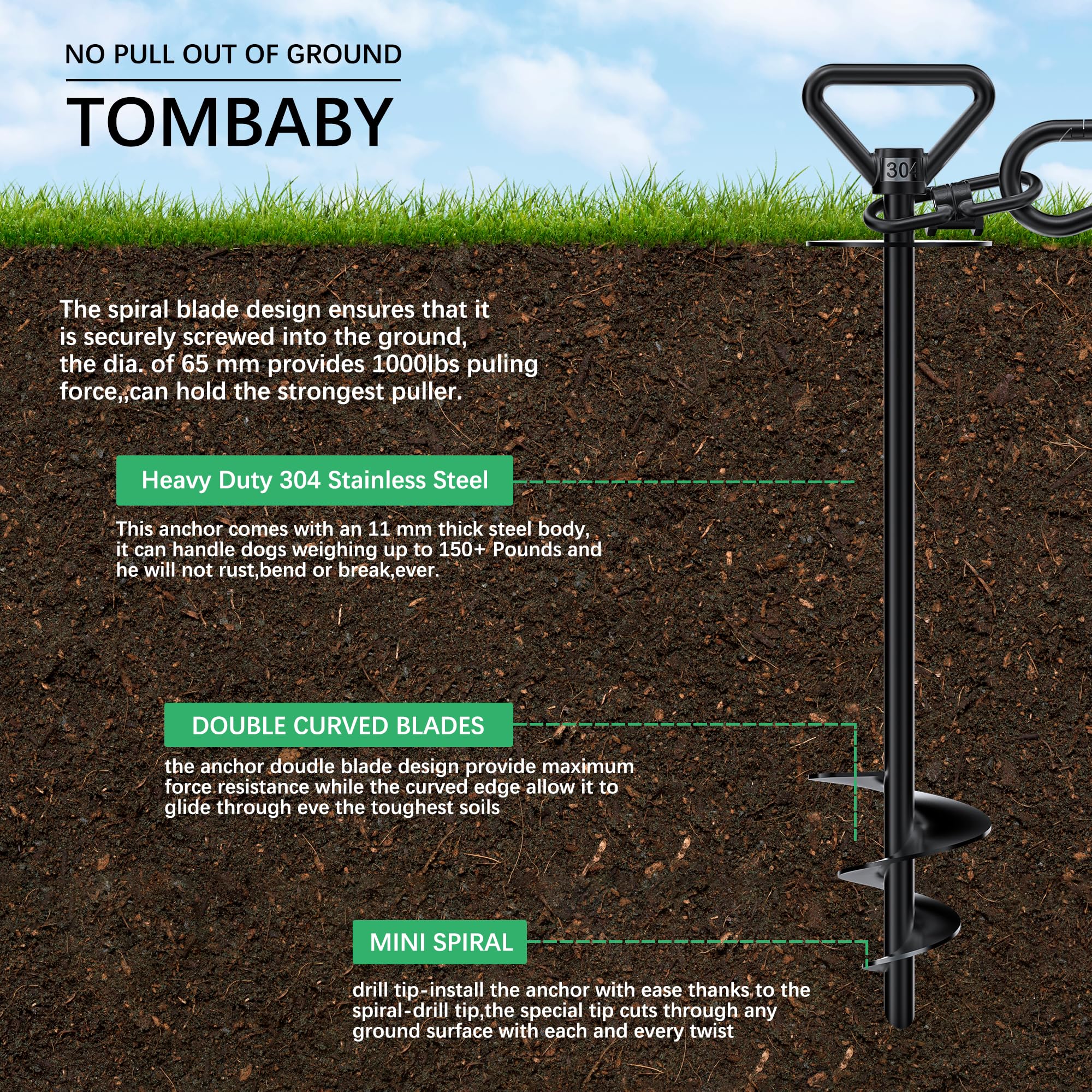 Tombaby Dog Tie Out Cable And Stake,With 30Ft Heavy Duty Cable,Dog Stake Allows Dogs Up To 150 Lbs, Dog Stakes For Outside Beach