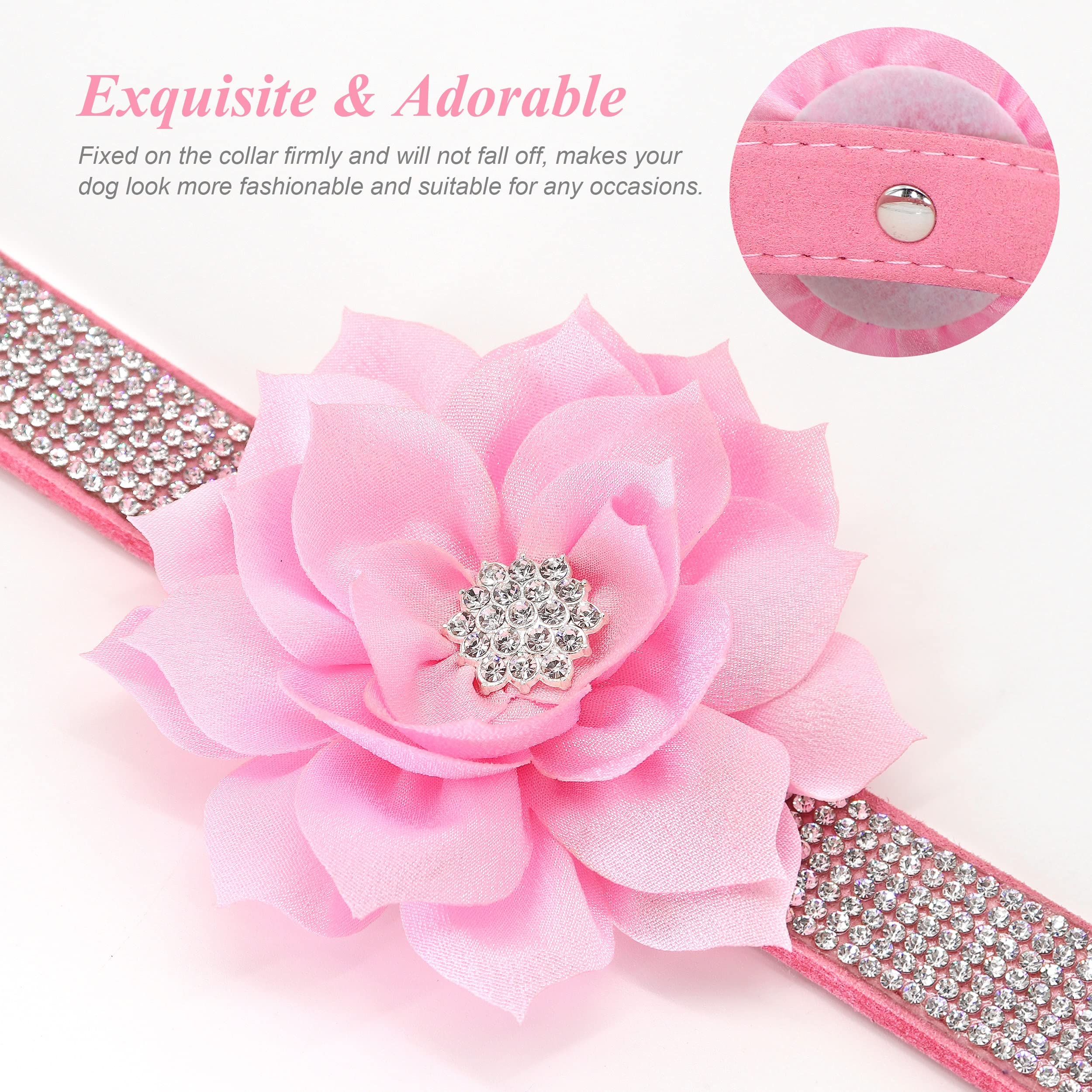 Pet Artist Cute Girl Rhinestone Suede Dog Collars For Small Dogs Cats,Soft Flower Dog Collar,Bling Dog Collars For Small Puppy Dogs Pink Collar, M:Neck 12-14.5'(31-37Cm)