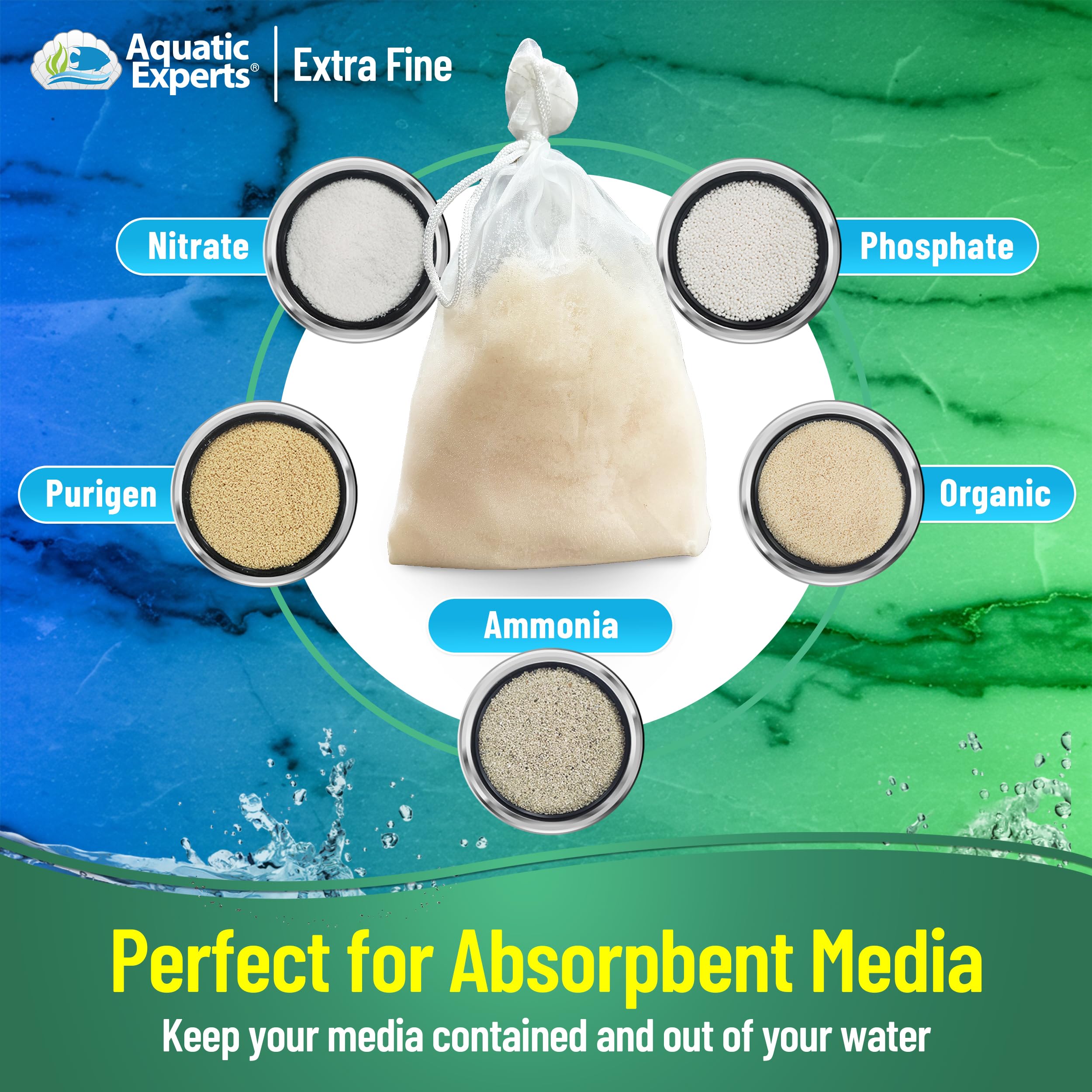 Aquatic Experts Extra Fine Aquarium Media Bag, Durable Drawstring Bags For Fish Tank Filters,150 Micron Mesh, (Extra Fine, 5'' X