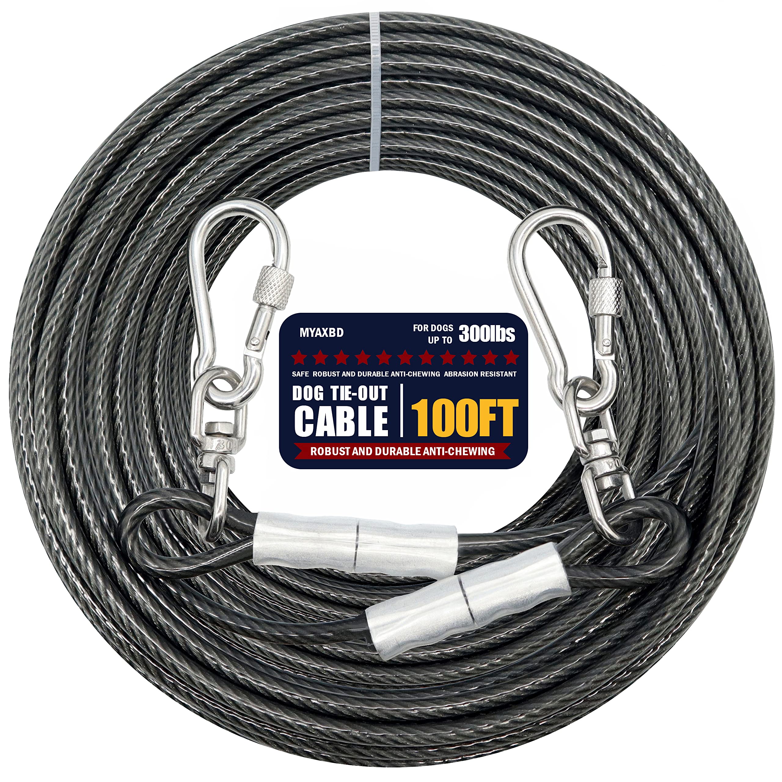 Myaxbd 100Ft Heavy Duty Dog Tie-Out Cable - 100 Ft Extra Long Leash & Dog Chain For Large Dogs, Durable Tangle-Free Runner Cable