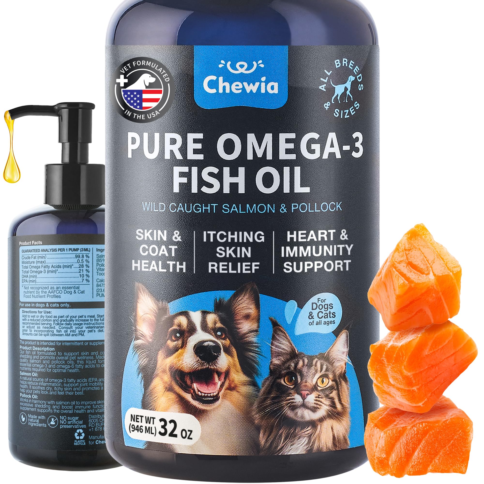 Fish Oil for Dogs and Cats - Skin and Coat Support Supplement for Pets - Omega 3 6 9 Fatty Acids - Itchy Skin, Shedding, Immunit