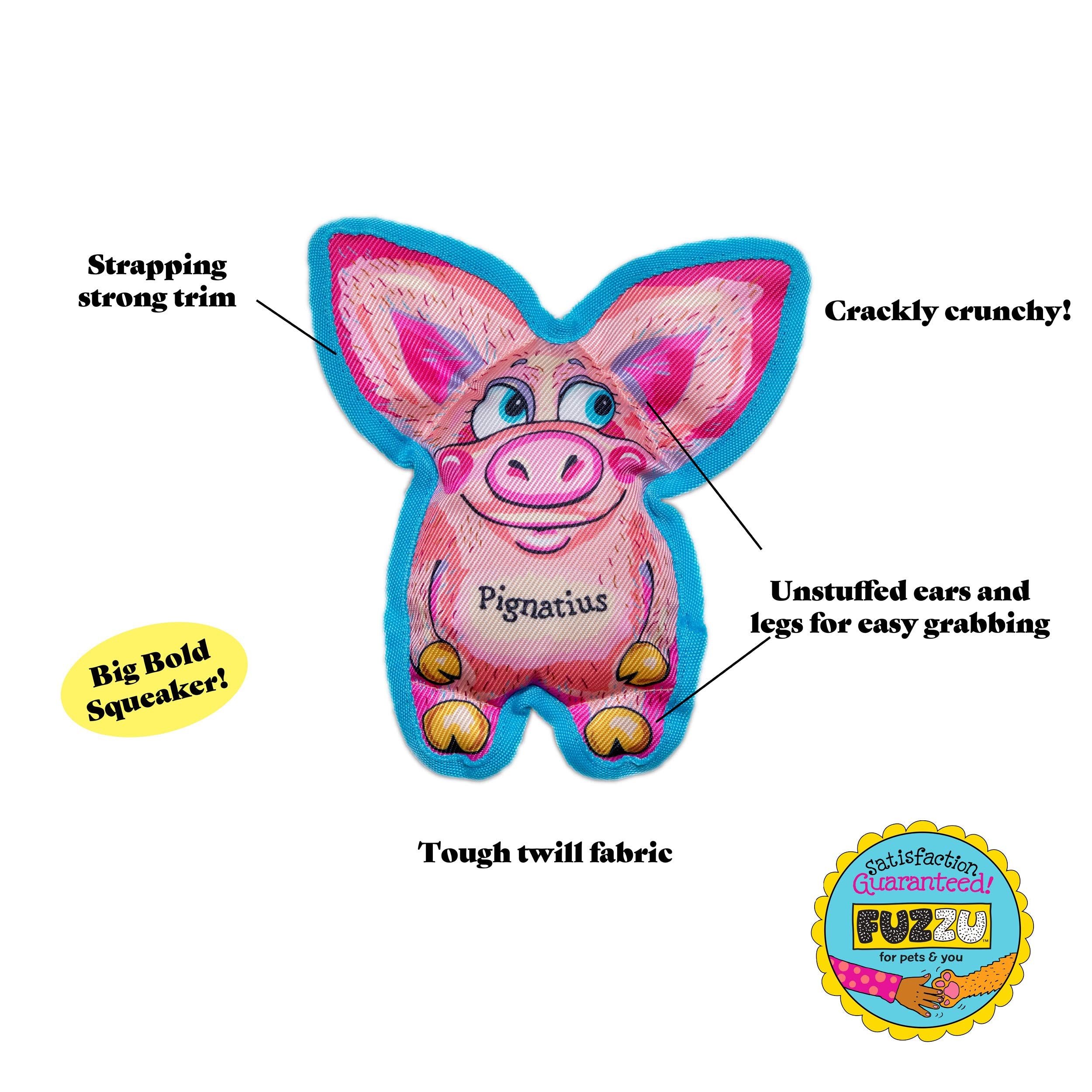 FUZZU Durable Dog Toy - Floppy Tough Chew Toy with Squeaker, Small, Polyester, Pignatius