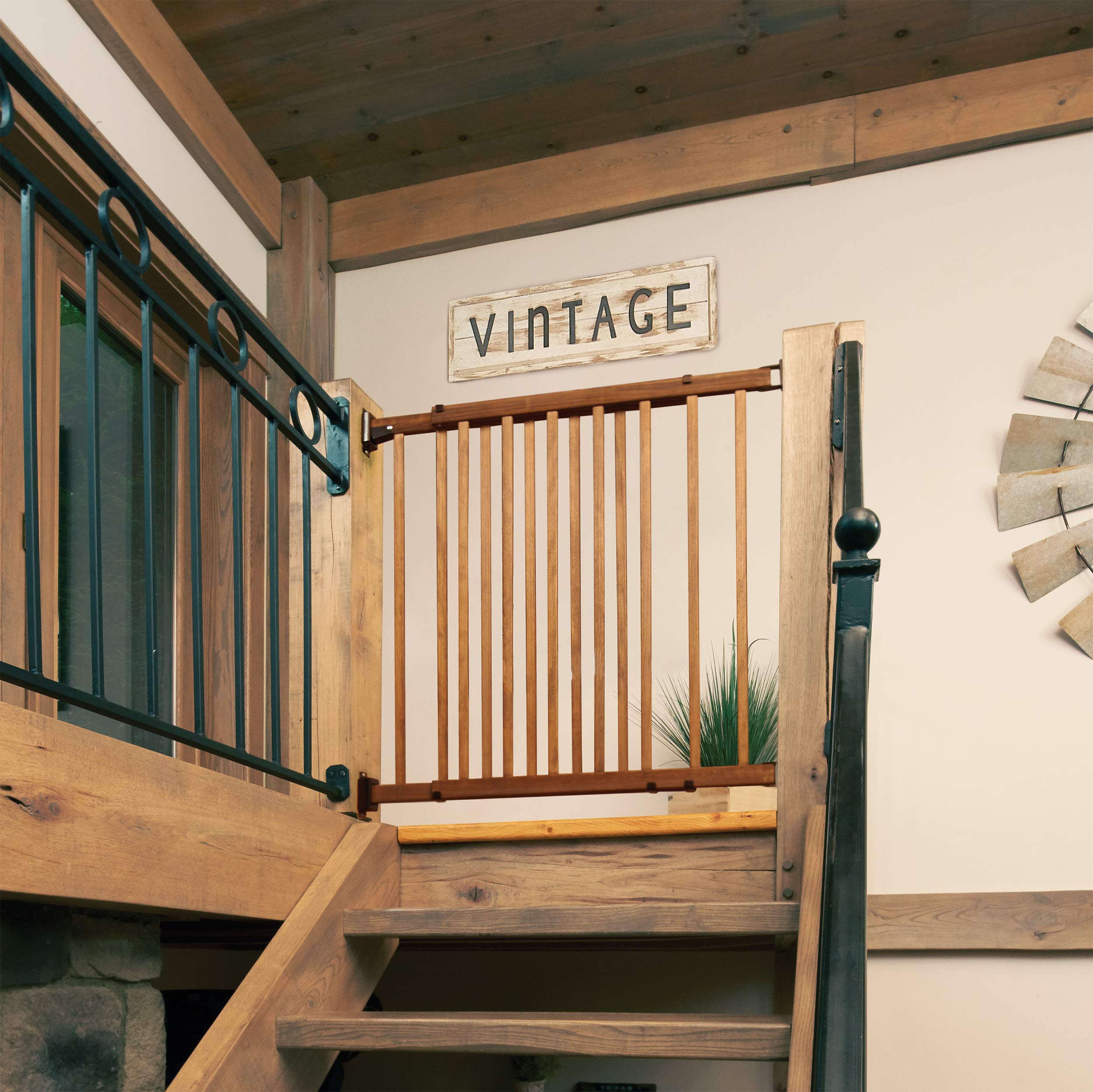 Evenflo Walk-Thru Top Of Stairs Baby Gate (Farmhouse Collection), 48'W X 32'H