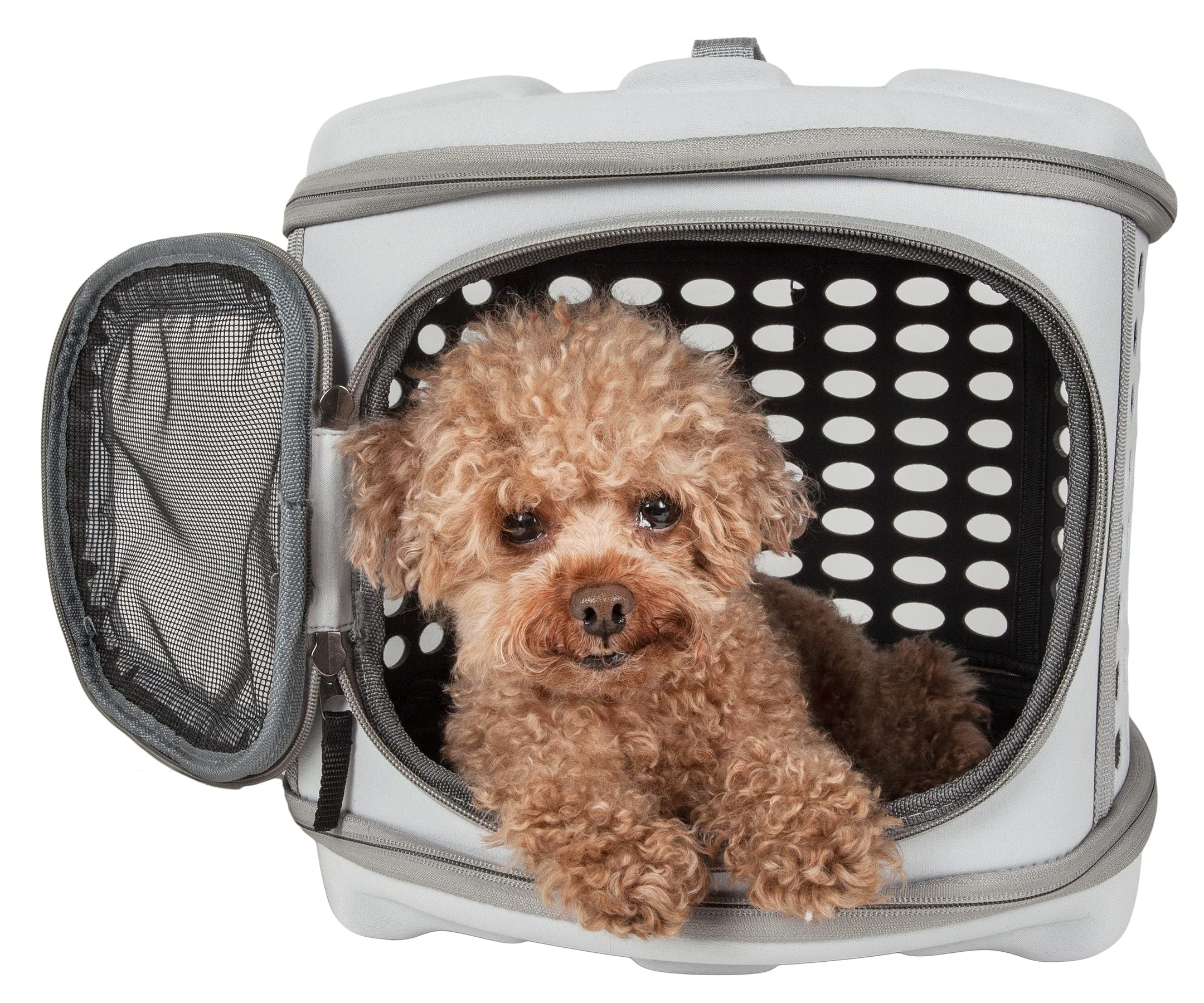 Pet Life Circular Shelled Travel Pet Carrier - Collapsible and Folding Airline Dog Carrier with Lightweight Military-Grade Durability with Included Shoulder Straps