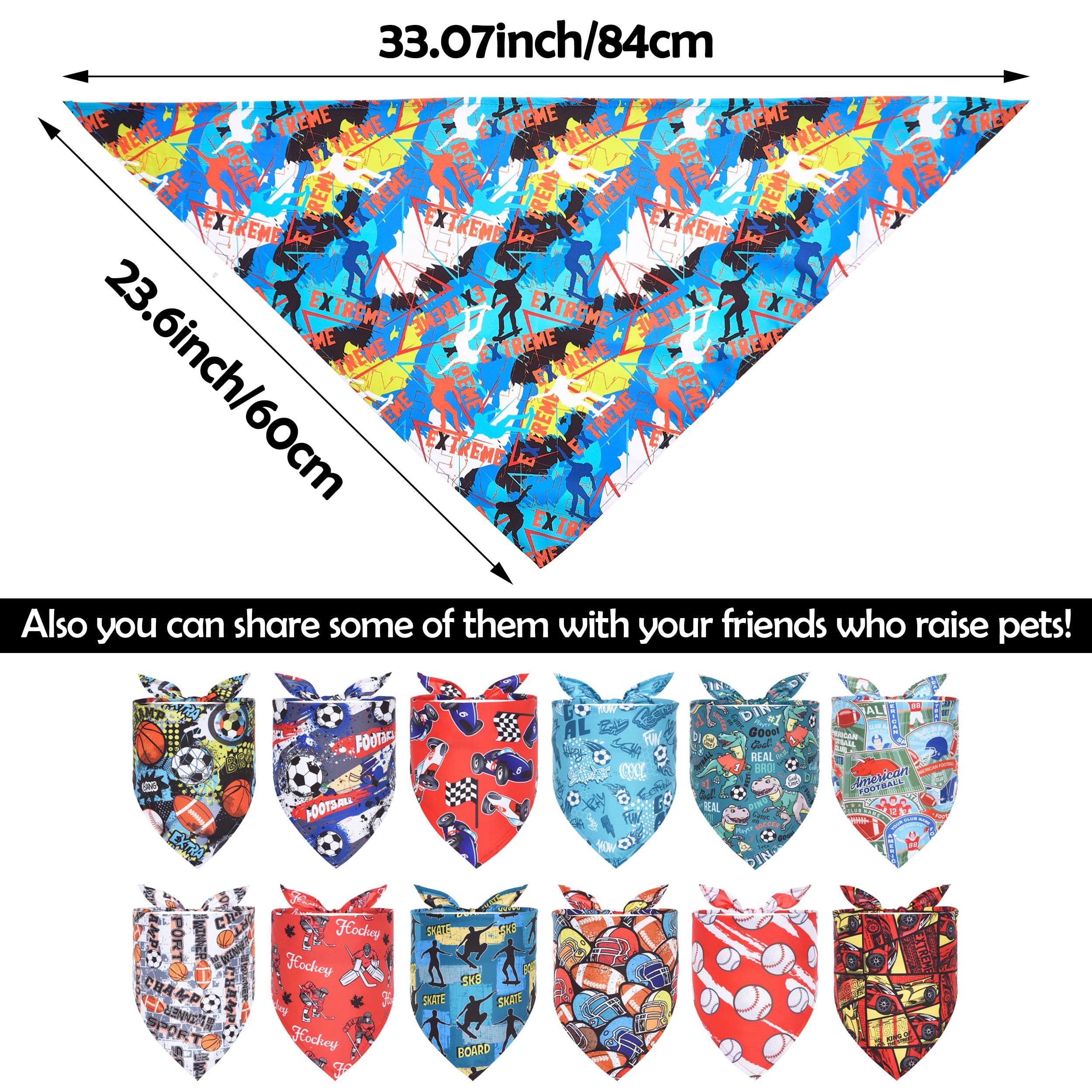 JpGdn 50PCS Dog Bandanas Boy Large Bulk Sports America Football Baseball Basketball Racing Skate Soccer for Extral Large XL XXL
