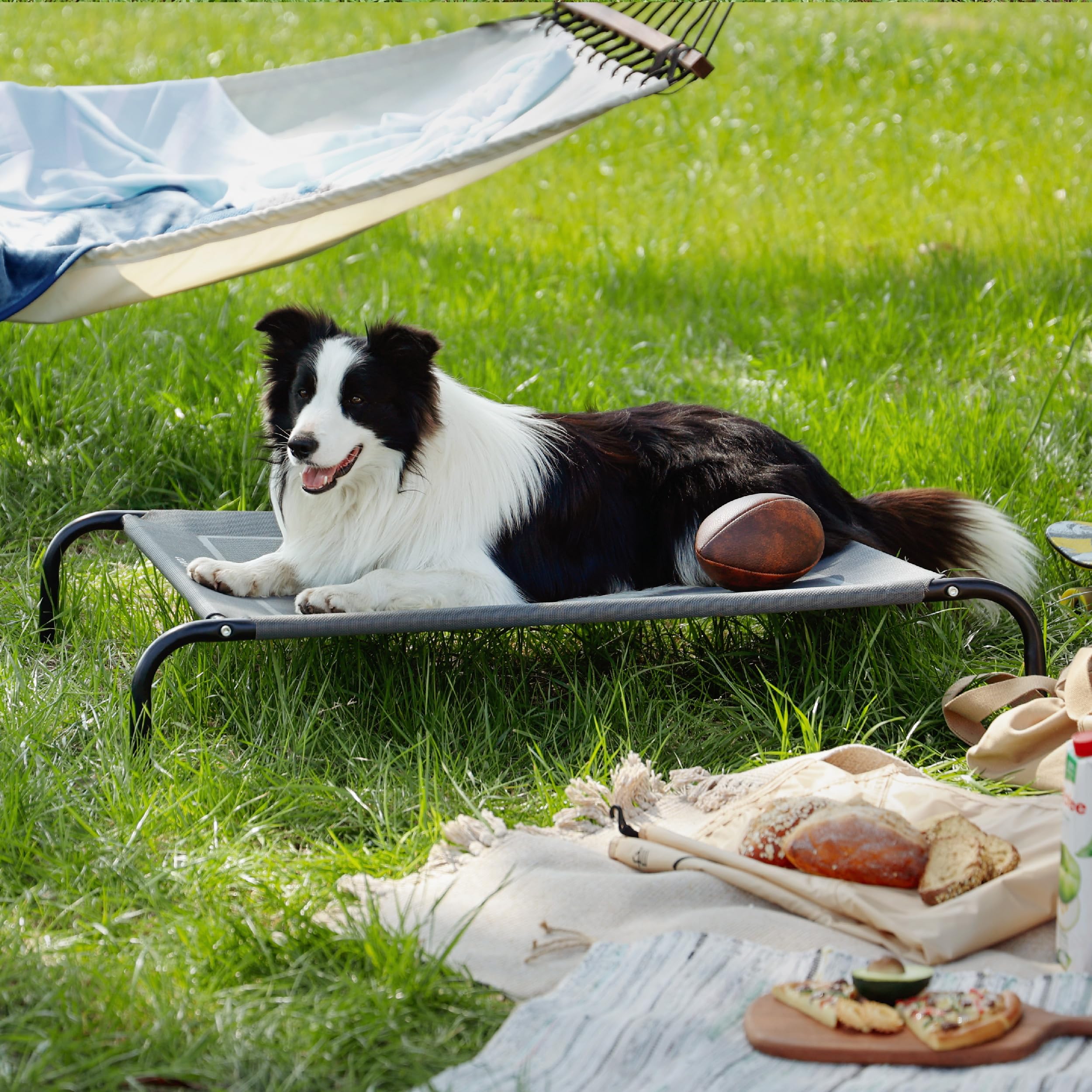 Bedsure Elevated Raised Cooling Cots Bed For Large Dogs, Portable Indoor & Outdoor Pet Hammock With Skid-Resistant Feet, Frame With Breathable Mesh, Grey, 49 Inches
