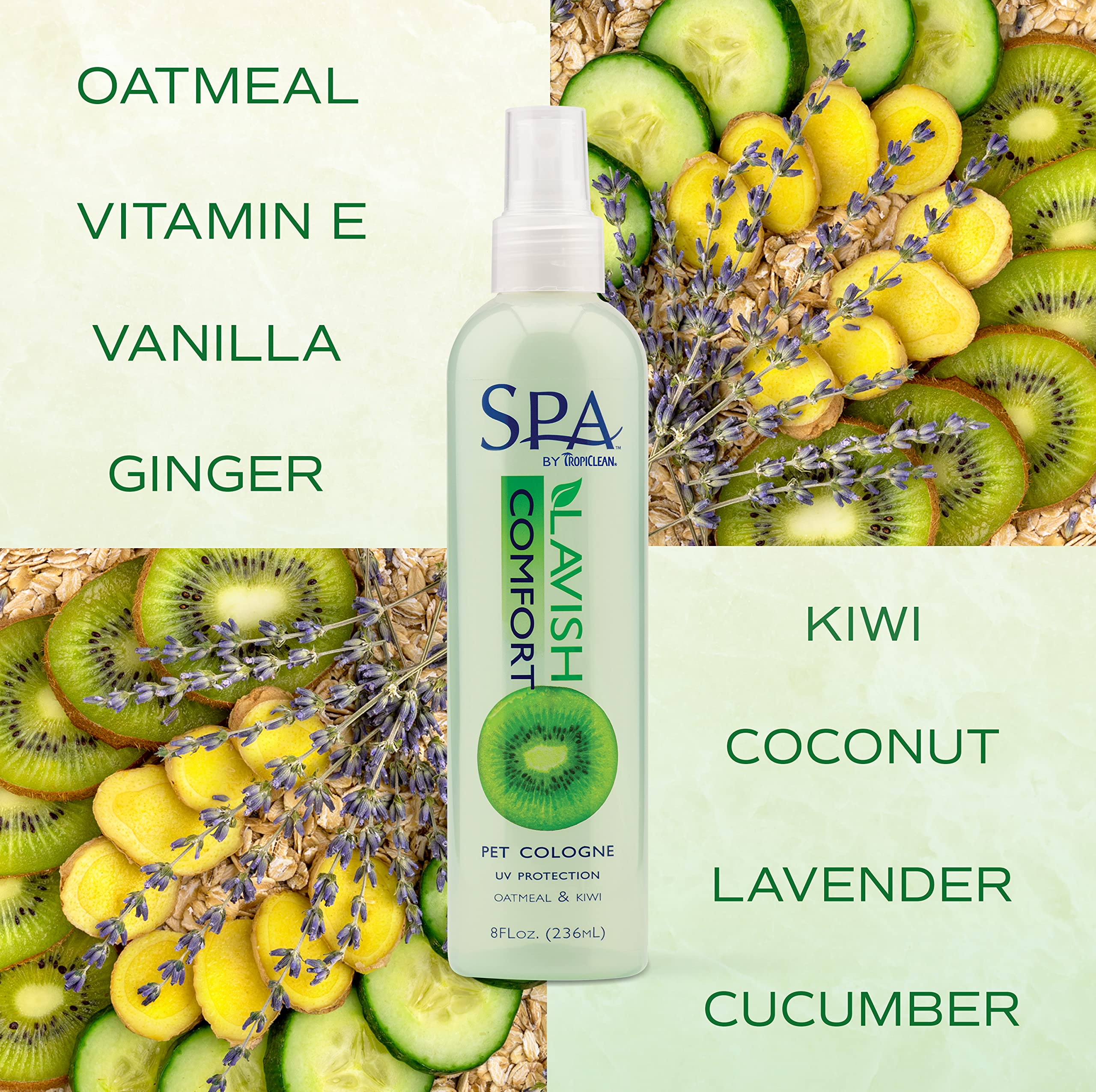 Tropiclean Spa Comfort Dog Cologne Spray Long Lasting | Kiwi Scented Dog Deodorizing Spray | Naturally Derived Salon Grade Ingre