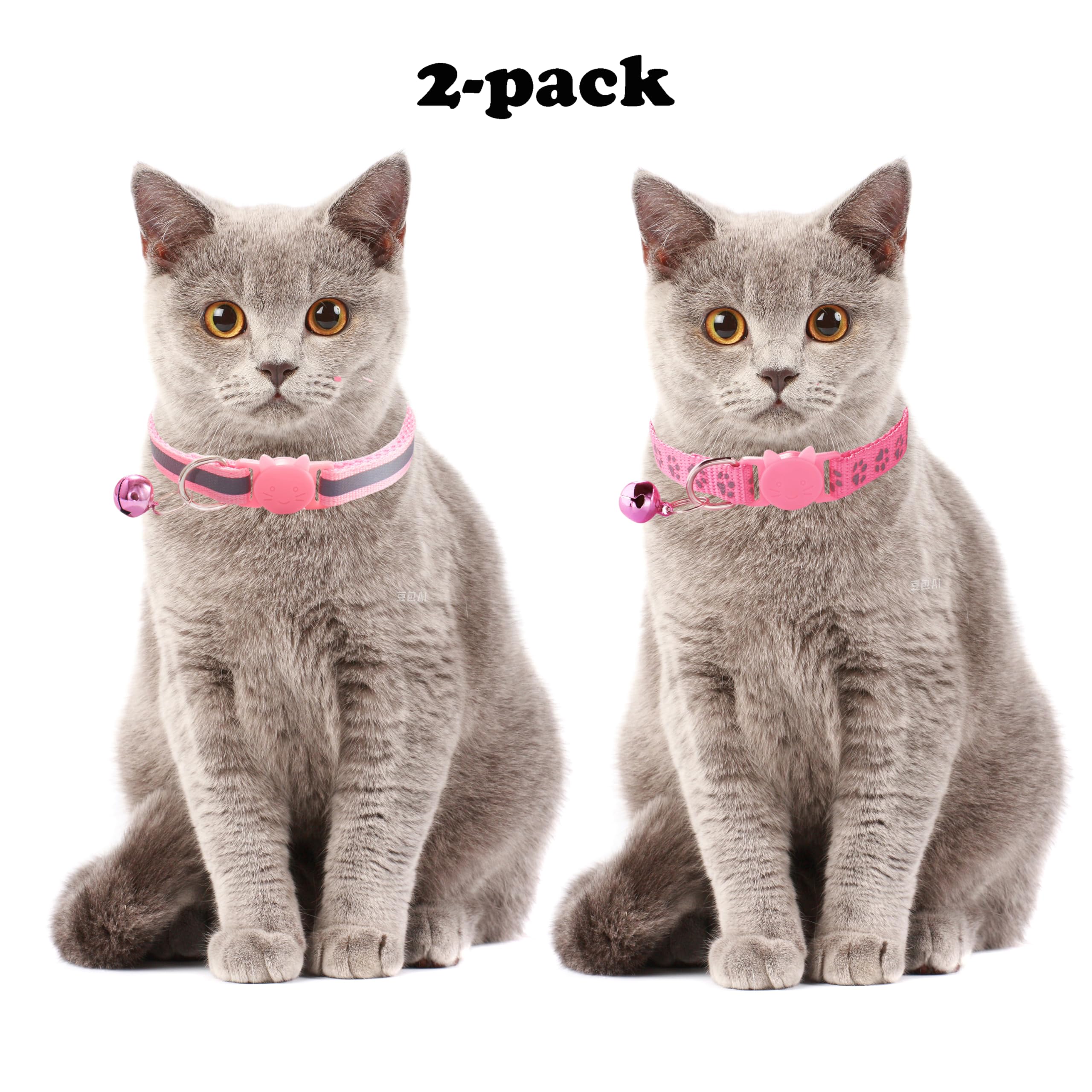 Green Cat Collars With Bells, [2 Pack] Break Away Cat Collar With Bells, Reflective Kitten Collar Breakaway For Boy Pet Cats Kit