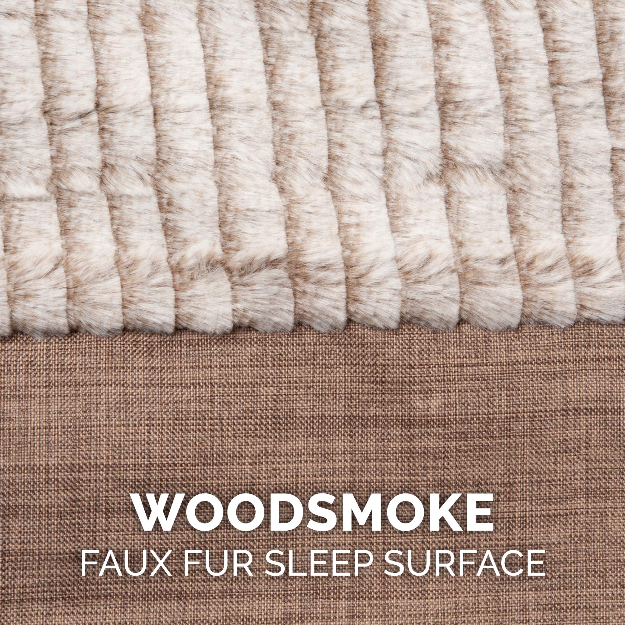 Furhaven Replacement Dog Bed Cover Luxe Faux Fur & Performance Linen Sofa-Style, Machine Washable - Woodsmoke, Jumbo (X-Large)