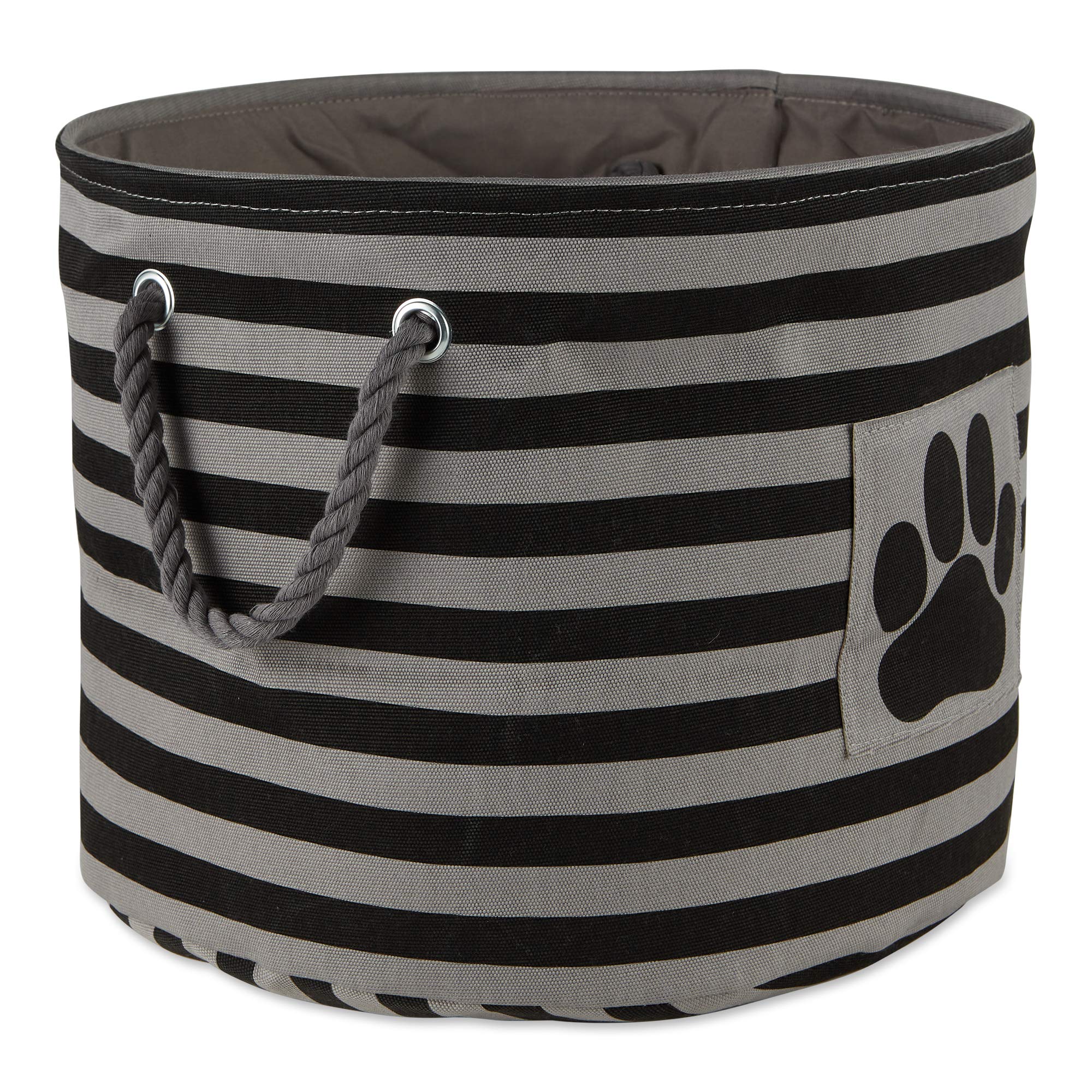 Bone Dry 5743 Pet Storage Collection Striped Paw Patch Bin, Medium Round, Black