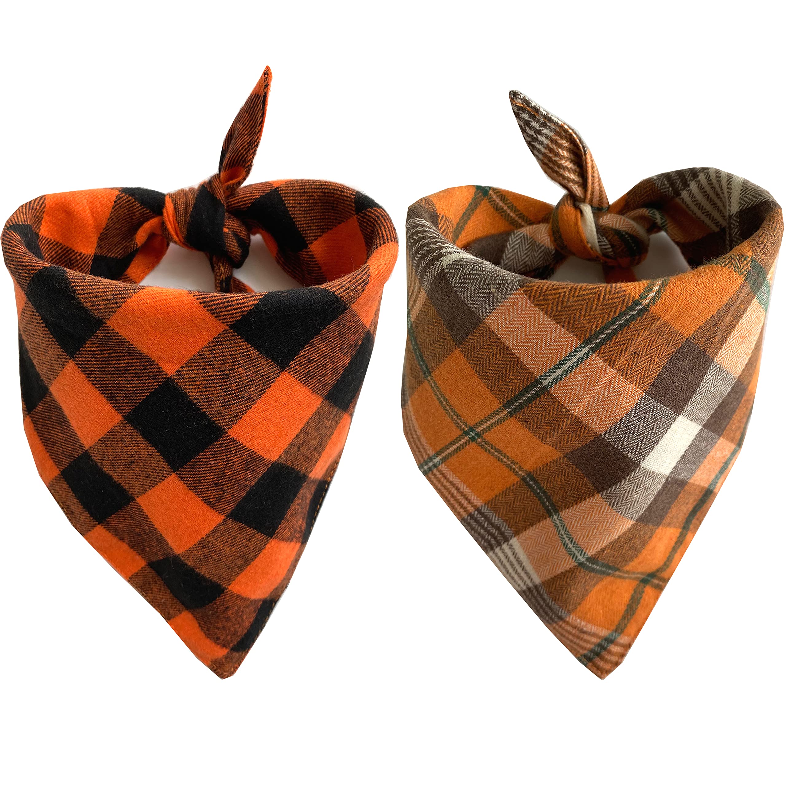 Realeaf Thanksgiving Fall Dog Bandanas 2 Pack, Orange Plaid Pet Scarf For Boy And Girl, Premium Durable Fabric, Holiday Halloween Bandana For Small And Medium Dogs (Small)