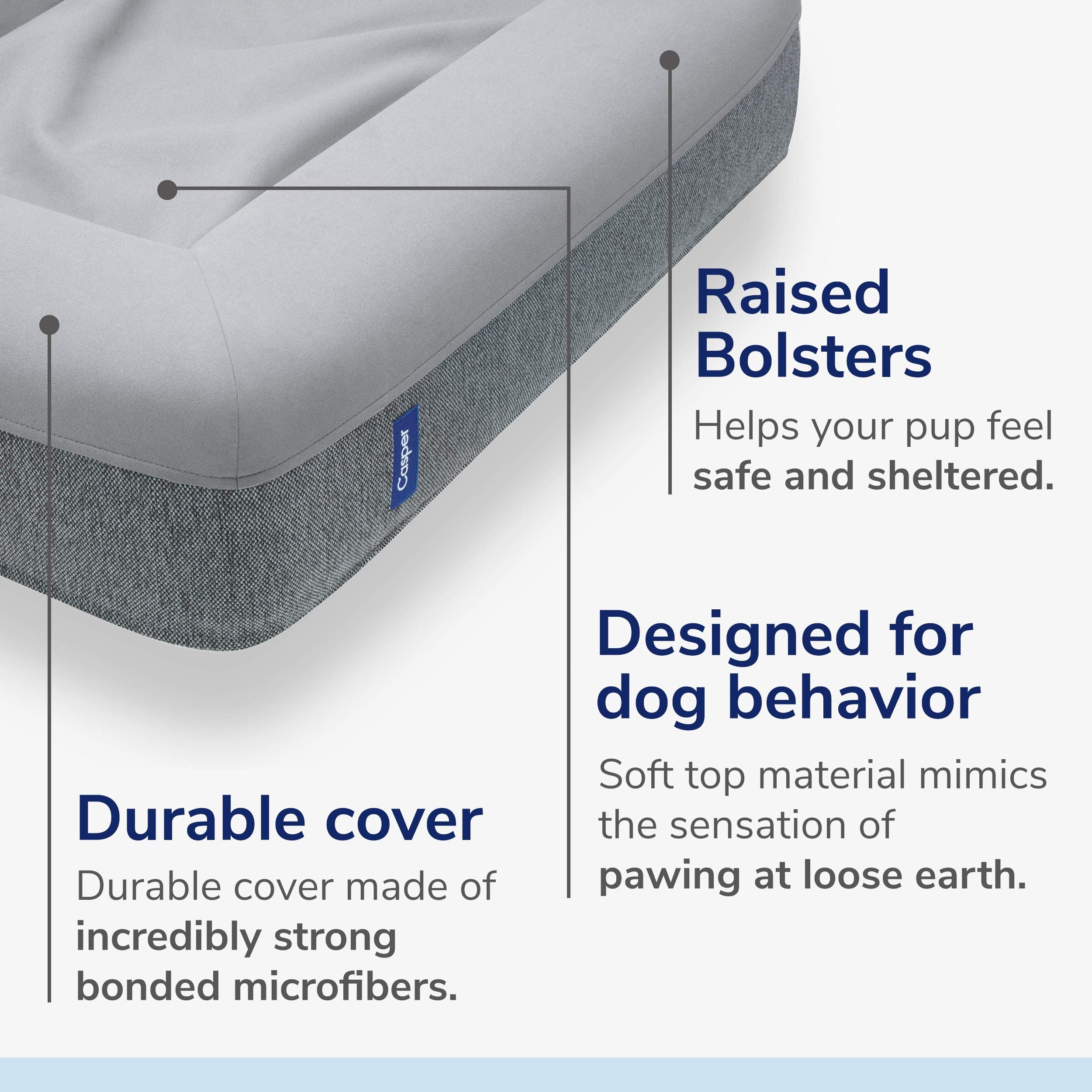 Casper Dog Bed, Plush Memory Foam, Small, Gray, 26.0'L X 19.0'W X 6.0'Th