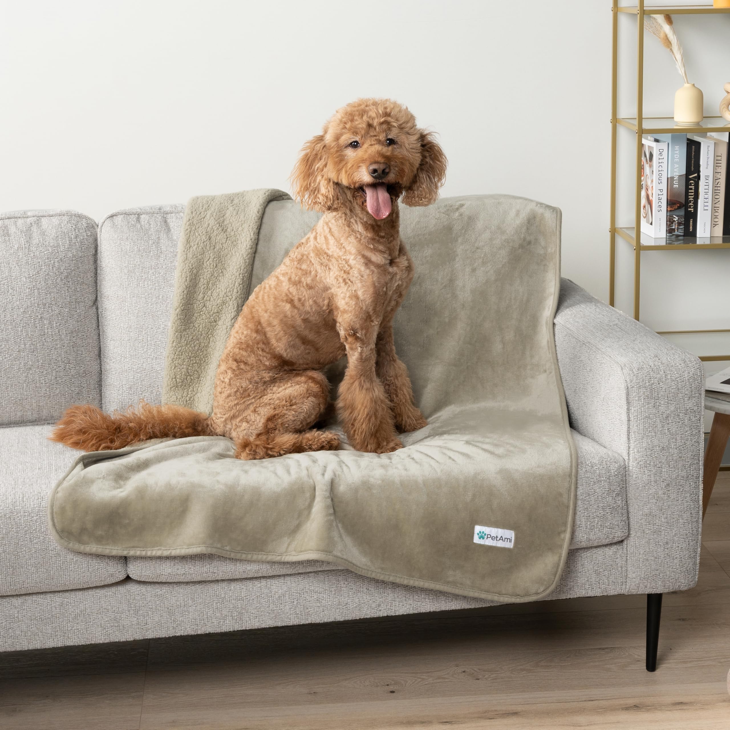 Petami Waterproof Dog Blanket For Medium Large Dogs, Pee Proof Pet Blanket For Bed Couch, Reversible Water Proof Blanket For Puppy Indoor Cat, Soft Dog Pee Crate Cover Washable, 60X80 Taupe