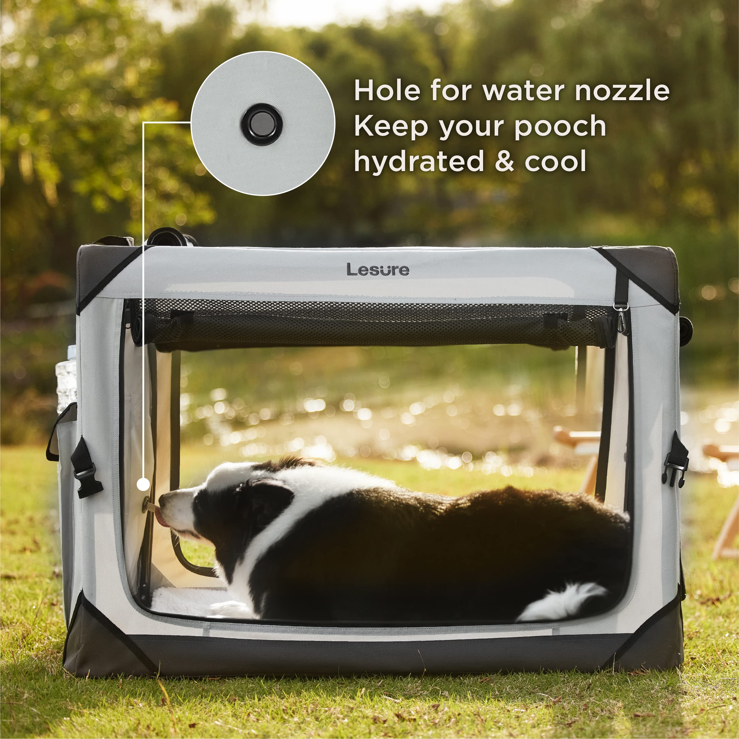 LE SURE Collapsible Dog Crate - Portable Travel Kennel for Extra Small Dogs, 20"x13"x15", Light Gray, 4-Door with Mesh Windows