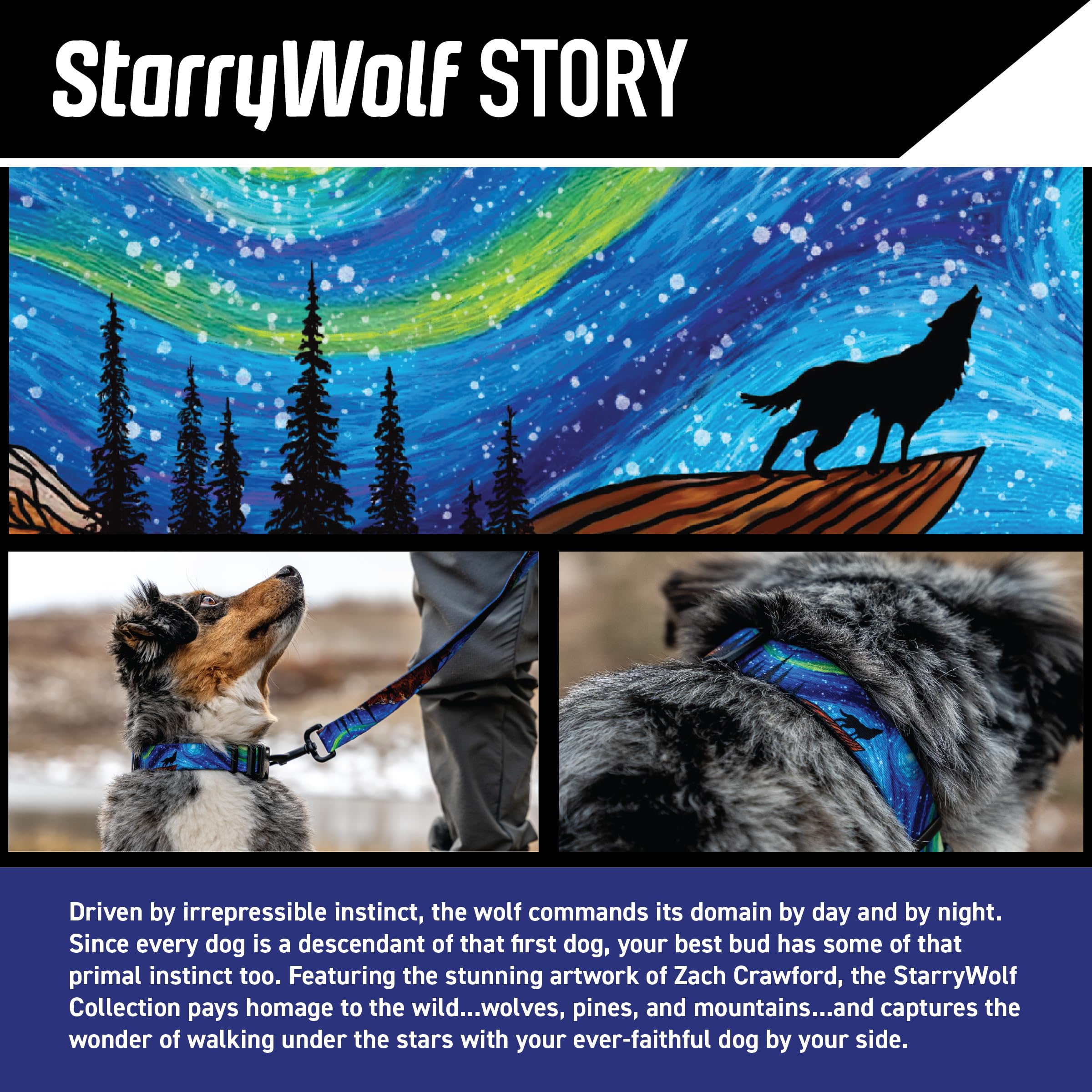 Wolfgang Heavy Duty Adjustable Dog Harness, Pull-Tested for Walking & Training, StarryWolf Print, X-Large