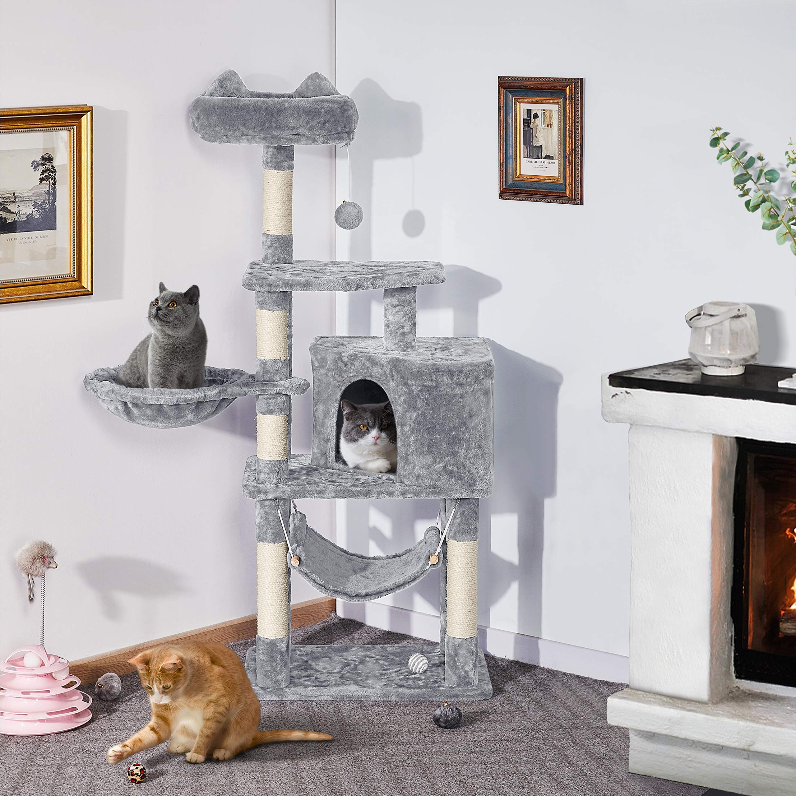 Yaheetech Multi-Level Cat Tree Condo Furniture 54.5', With Large Perch, 2.8'' Sisal Scratching Posts, Hammock, Basket, Fuzzy Ball, Stable Cat Tower Play Center Cat House