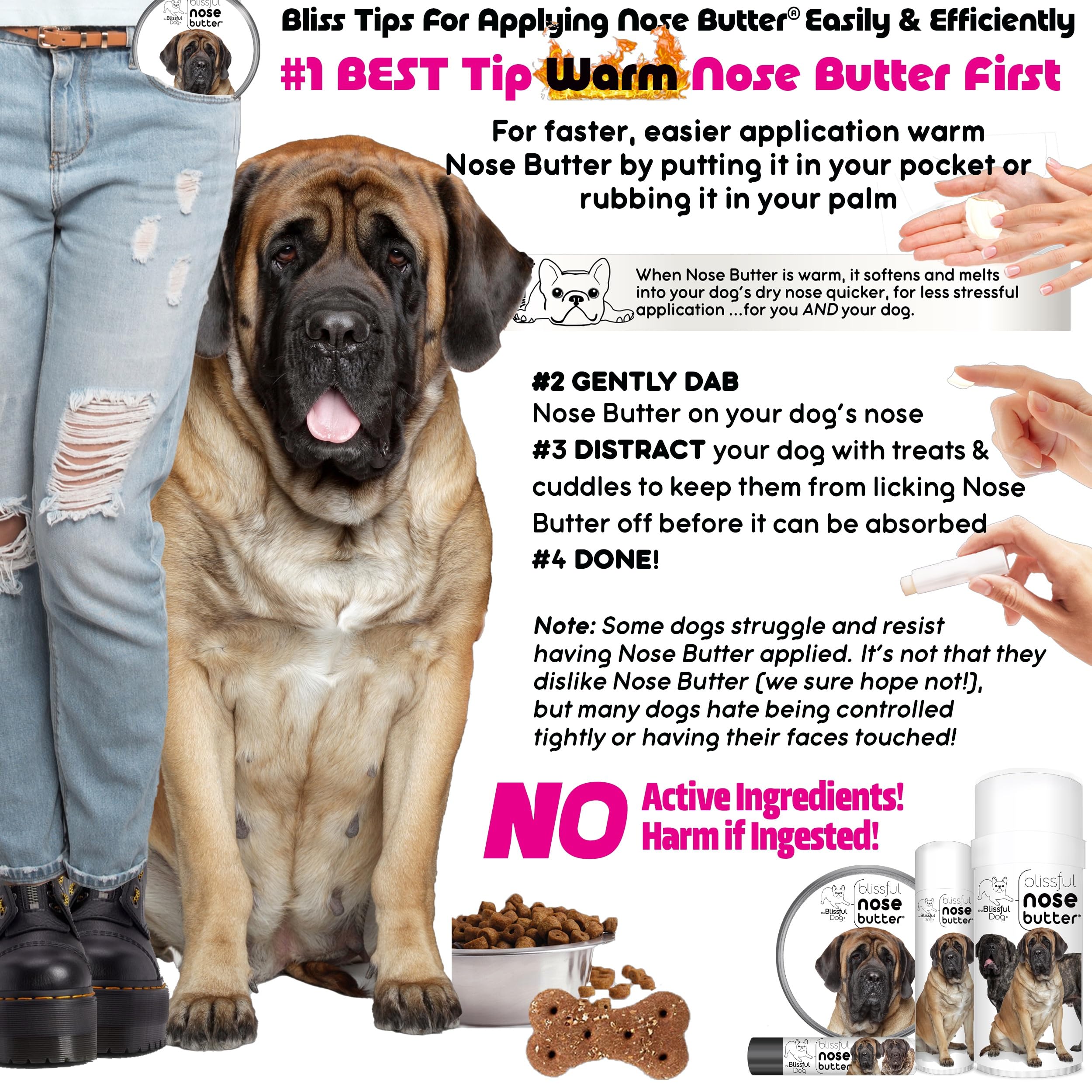The Blissful Dog Mastiff Unscented Nose Butter - Dog Nose Butter, 8 Ounce