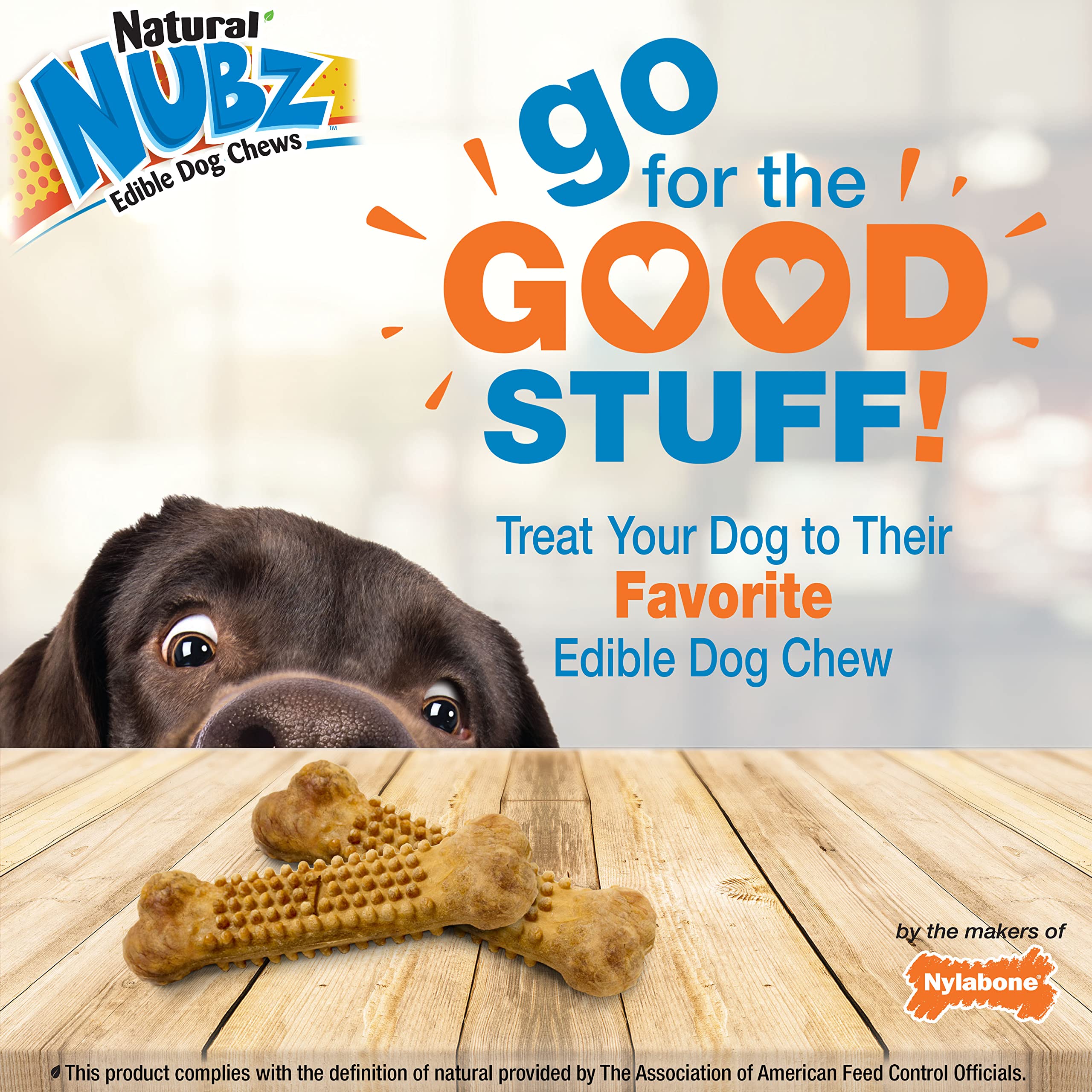 Nylabone Nubz Natural Edible Chew Treats for Dogs, Long Lasting Chews Made in USA, Chicken Flavor, Large - Up to 50 lbs. (20 Cou