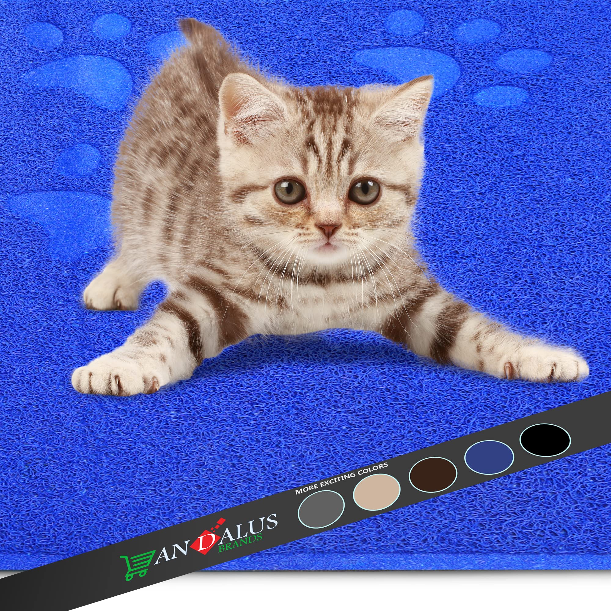 Andalus Small Cat Litter Mat, Pack Of 1 - Waterproof, Non-Slip & Easy To Clean Cat Litter Box Mat For Extra Efficient Pet Litter-Trapping, Blue (15.75” X 11.75”)