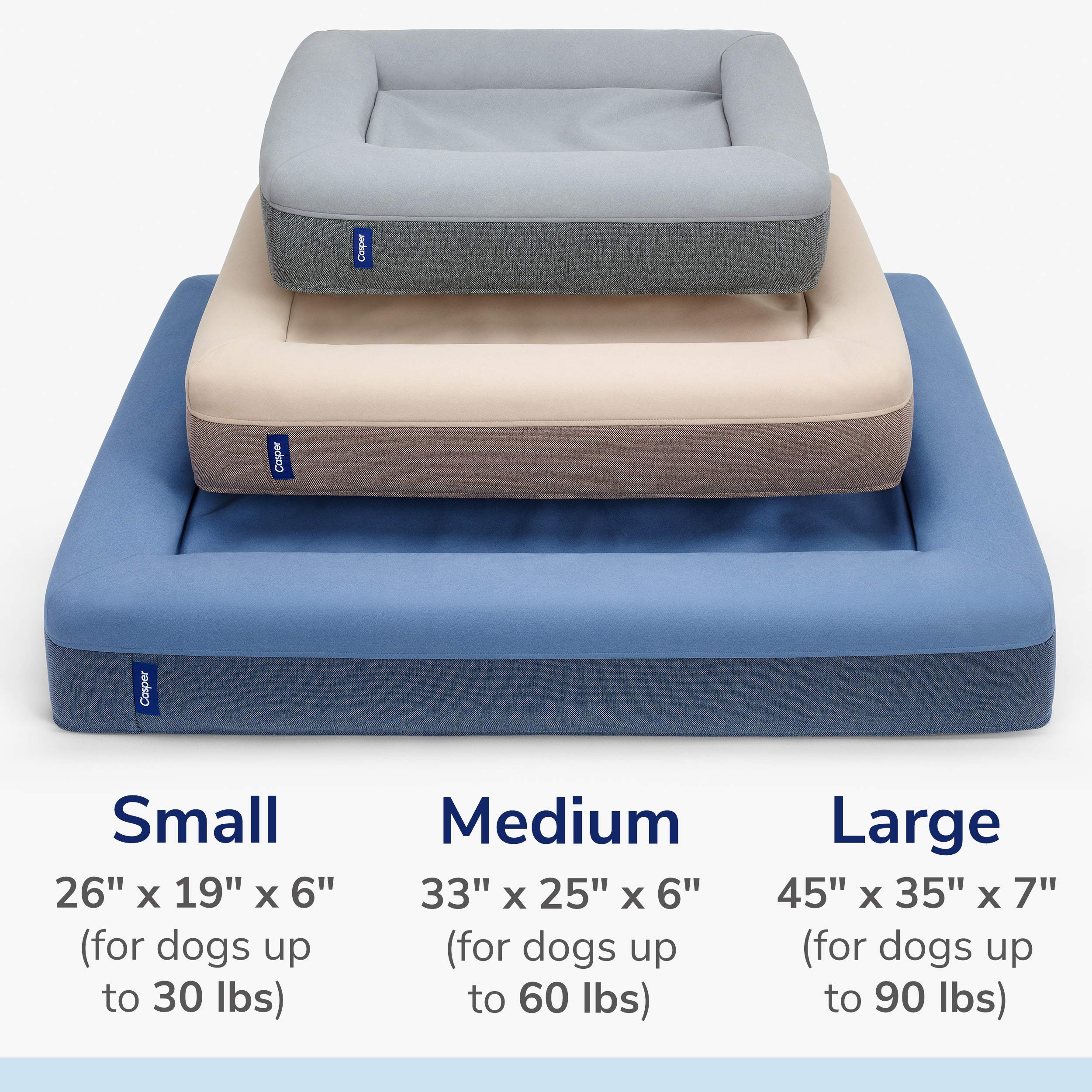Casper Dog Bed - Plush Memory Foam, Large 35"x45"x7", Blue, Model 950-000056-003