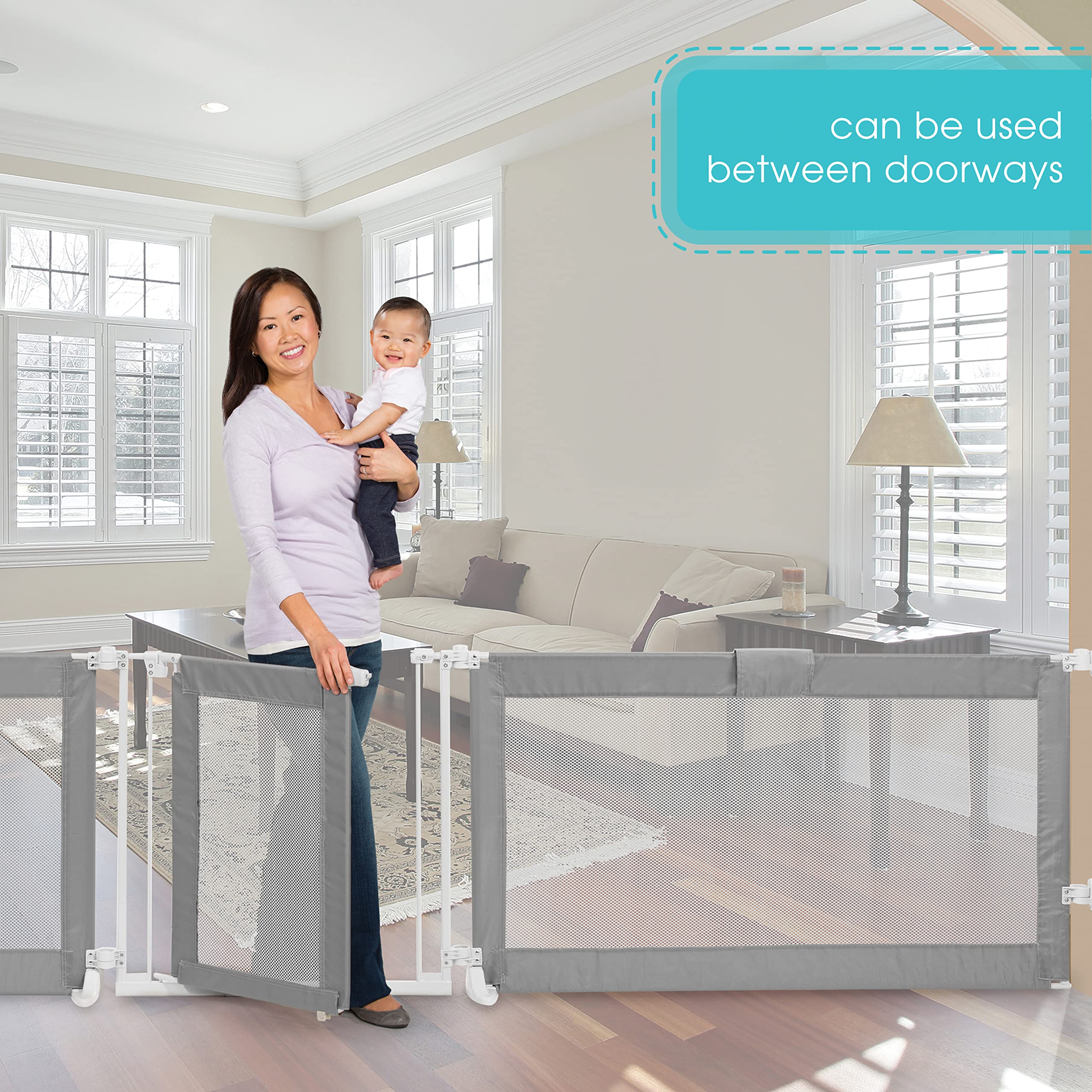 Summer Infant Custom Fit Walk-Thru Extra Wide Pet And Baby Gate, Fits Openings 65” - 87” (2 Panels) Or 87” - 141” (3 Panels), 30” Tall, Install In-Between Rooms Or Doorways - Grey