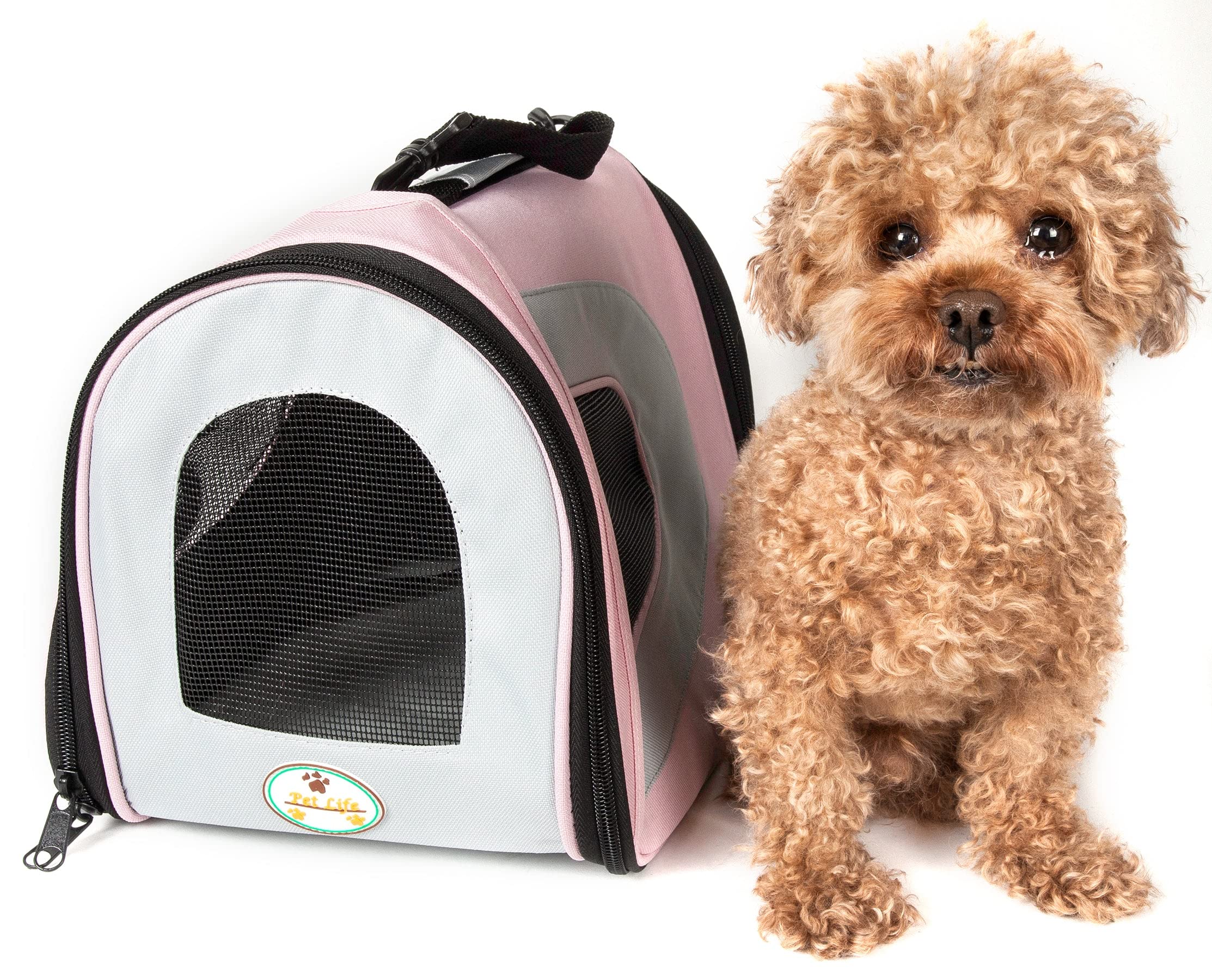 Pet Life Airline Approved Collapsible Zippered Folding Sporty Mesh Travel Fashion Pet Dog Carrier Crate