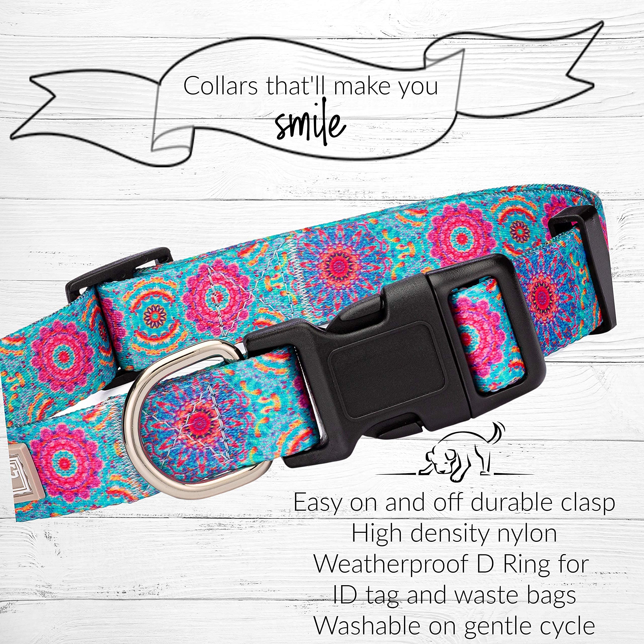 Lucky Love Dog, Boho Chic Dog Collar For Girl Boy Dogs, Vivid Pink And Turquoise Collar For Dogs, Comfortable, Soft, Cute Collar