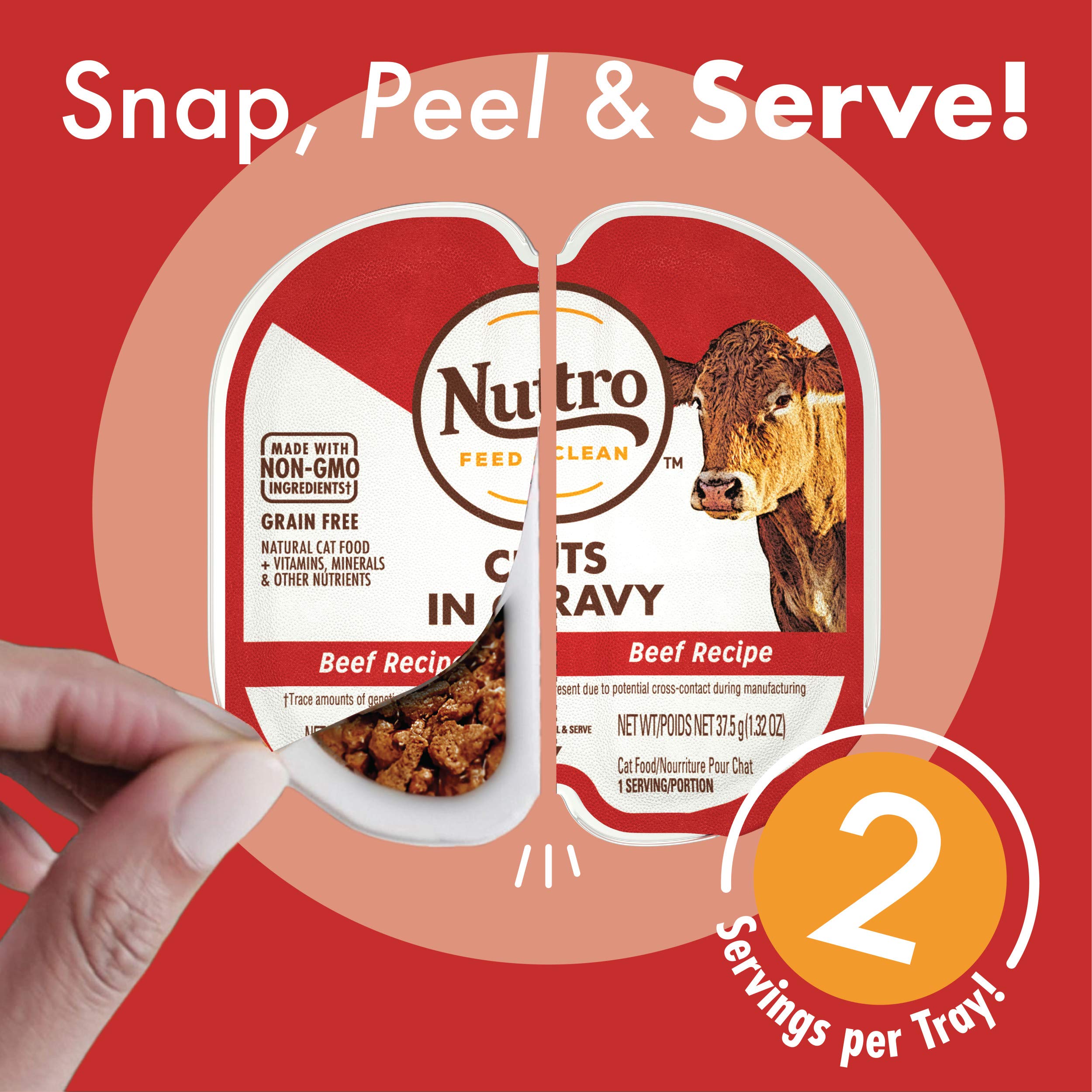 Nutro Perfect Portions Wet Cat Food Cuts in Gravy Multipack: Beef Recipe and Chicken Recipe, 2.64 oz Twin-Pack Trays (12 Count,