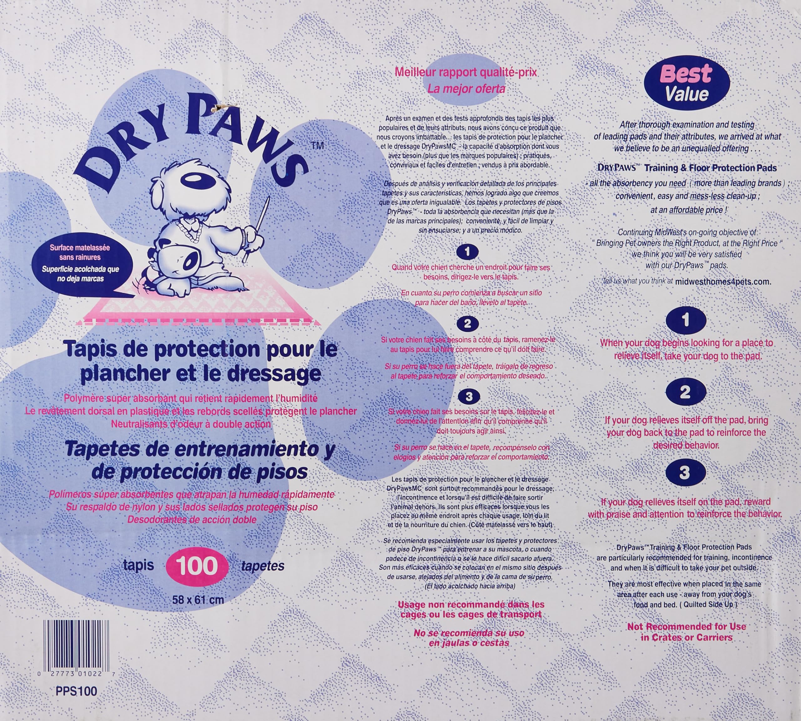 Midwest Homes for Pets Dry Paws Training and Floor Protection Pads, 100-Count