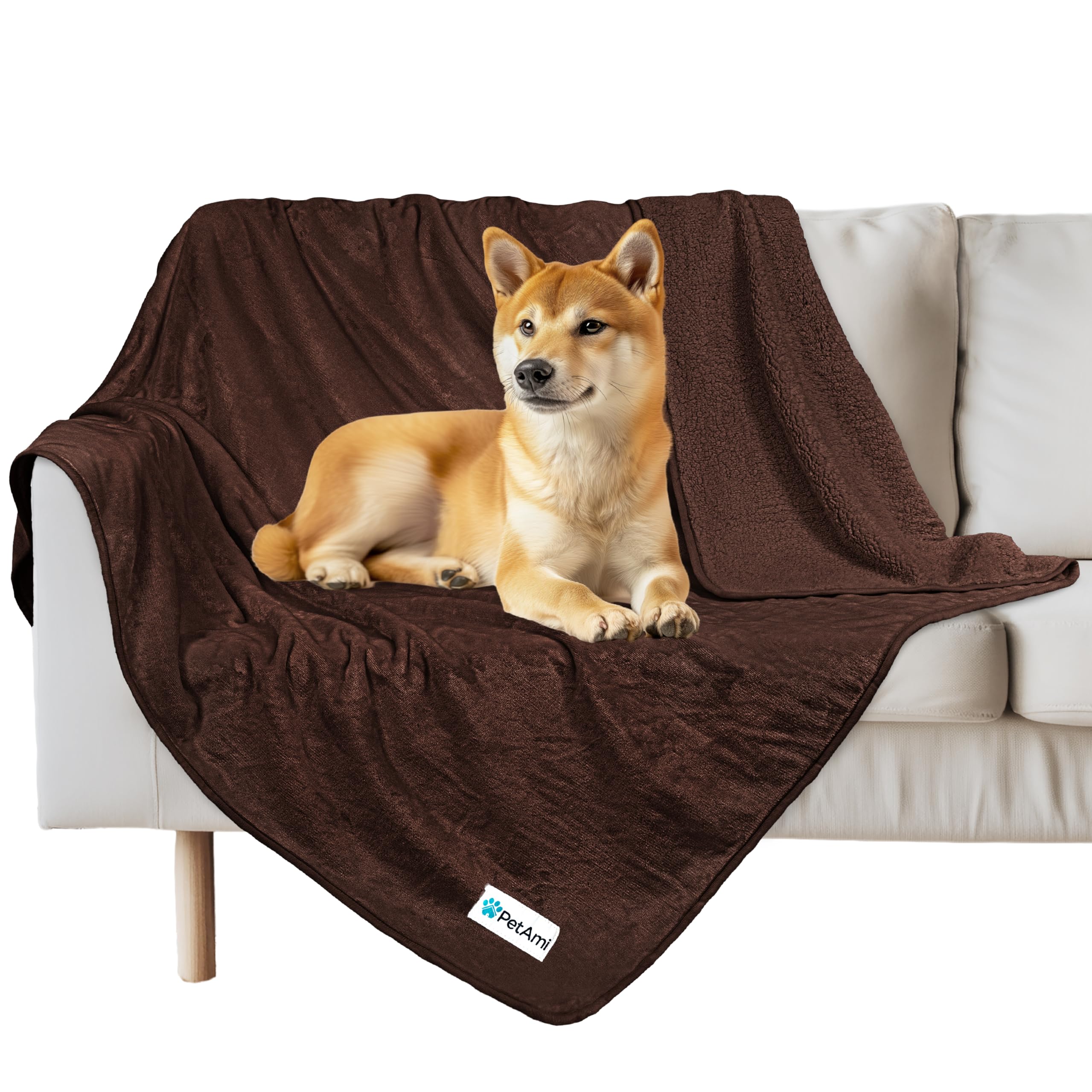 Petami Waterproof Dog Blanket For Medium Large Dogs, Pee Proof Pet Blanket For Bed Couch, Reversible Water Proof Blanket For Puppy Indoor Cat, Soft Dog Pee Crate Cover Washable, 60X80 Brown