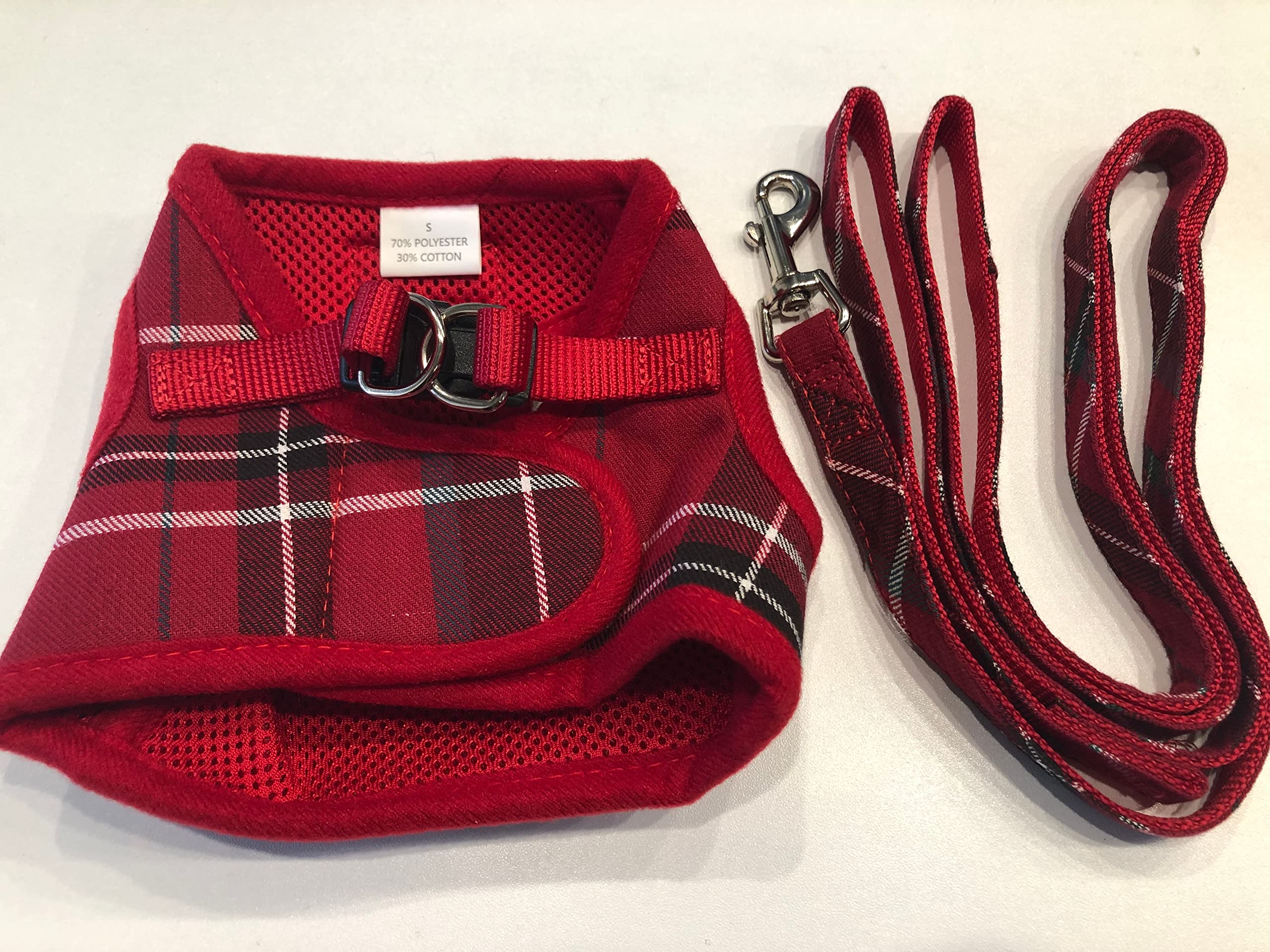 Pupteck Soft Mesh Dog Harness And Leash Set Step-In Plaid Puppy Padded No Pull Vest Harness For Xs Small Medium Sized Dogs Cats Outdoor Walking, Red M