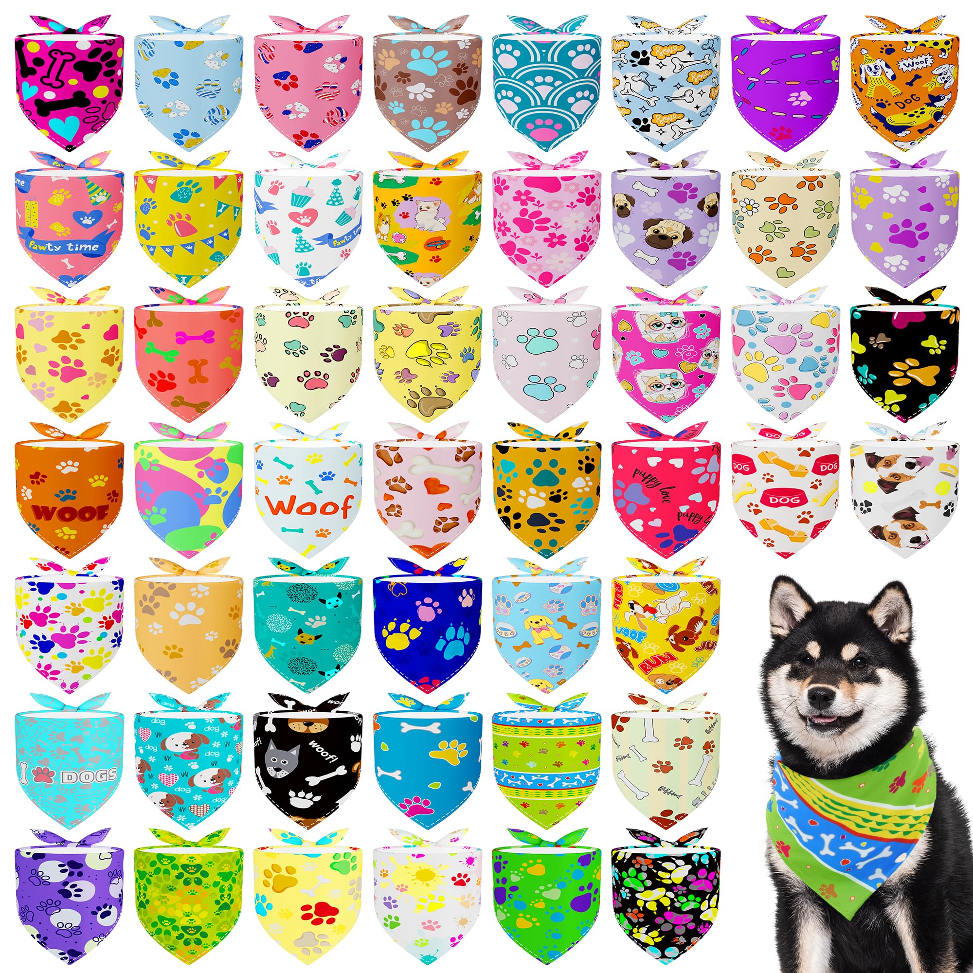 Jpgdn 100Pcs Dog Bandanas Bulk For Small Medium Dog Girl Boy With Paw Print Kerchief Triangle Bibs Head Scarves Scarfs Grooming 