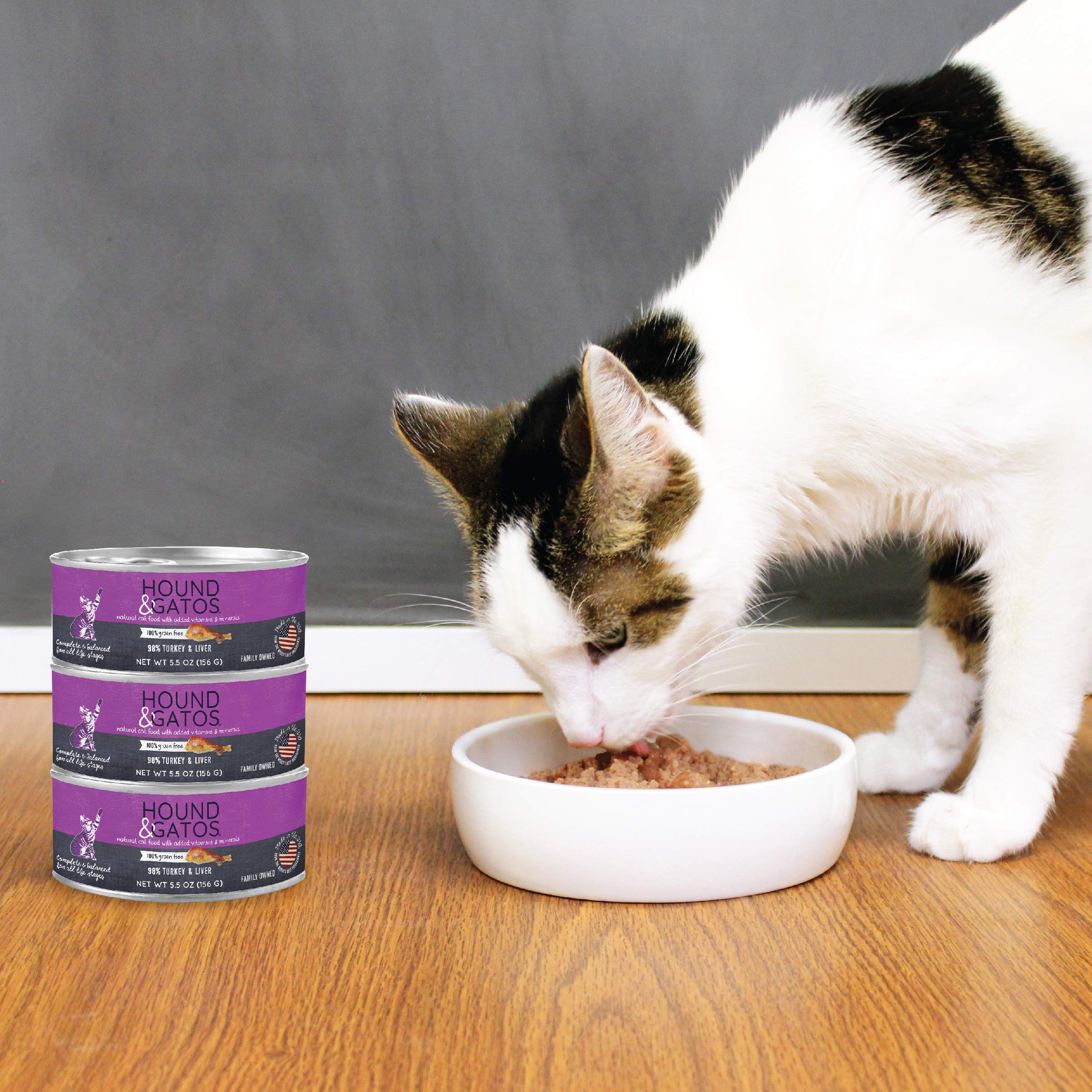 Hound & Gatos Wet Cat Food, 98% Turkey & Liver, Grain Free Pate Cat Food, Real Meat, High Protein, Limited Ingredients, No Addit