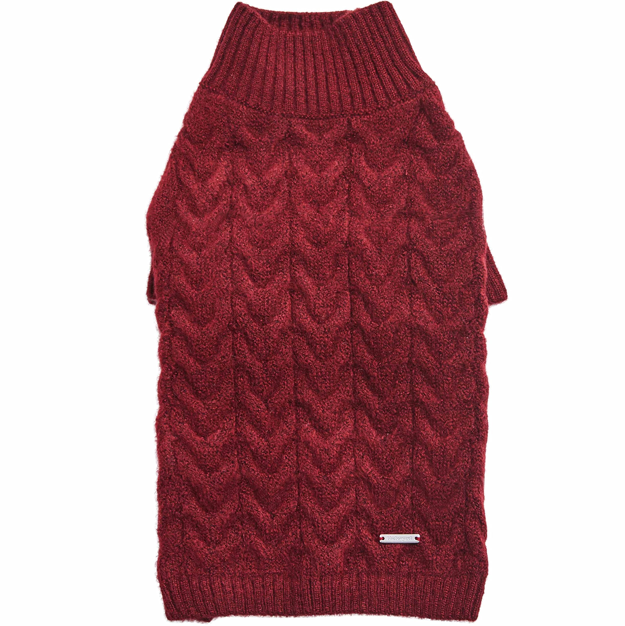 Blueberry Pet Classic Fuzzy Textured Knit Pullover Turtle-Neck Dog Sweater in Burgundy Red, Back Length 14'', Pack of 1 Clothes 