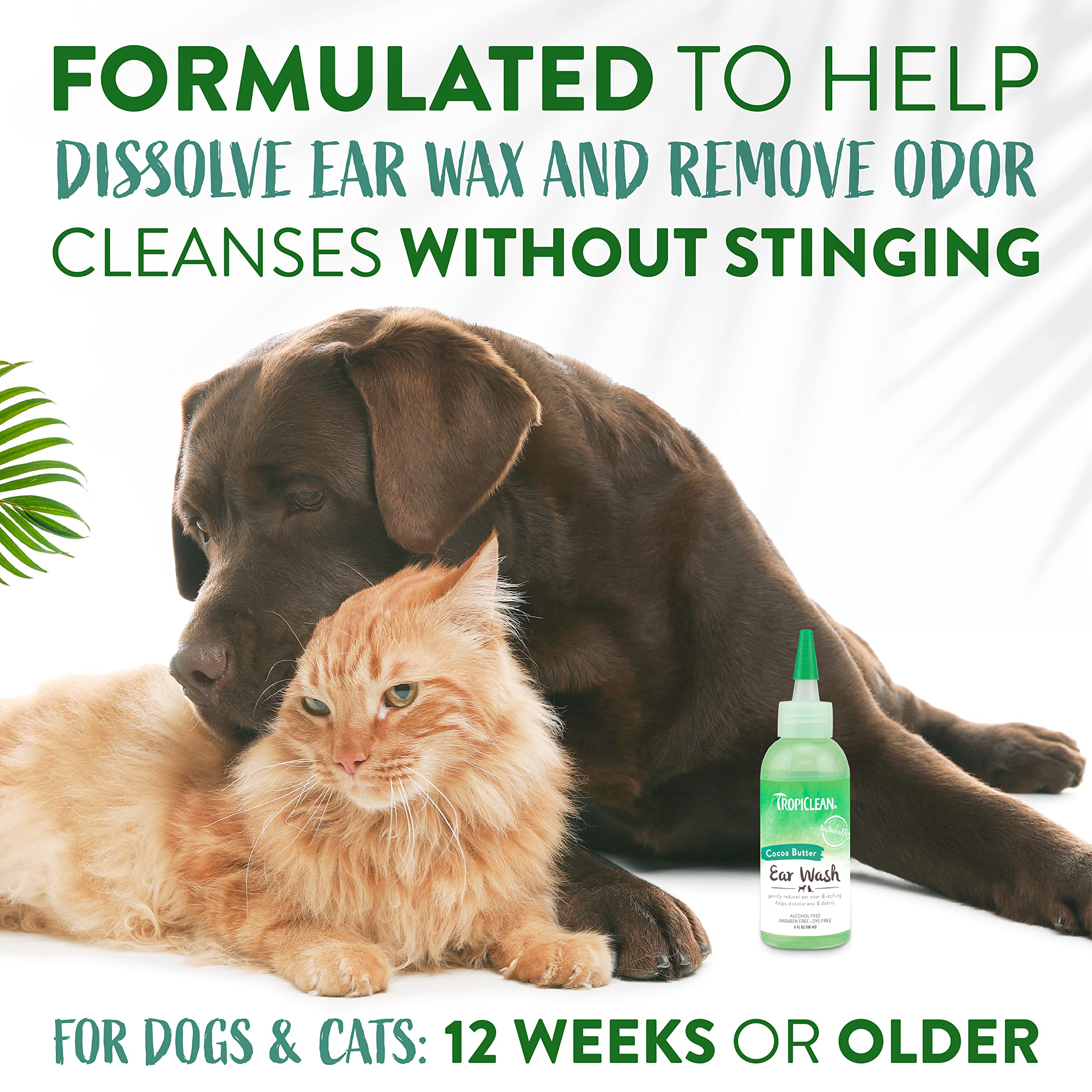 TropiClean Dog Ear Wash, Vet Recommended Ear Cleaning Solution for Itch Relief, Odor Eliminating, Non Stinging Alcohol-Free, Cat