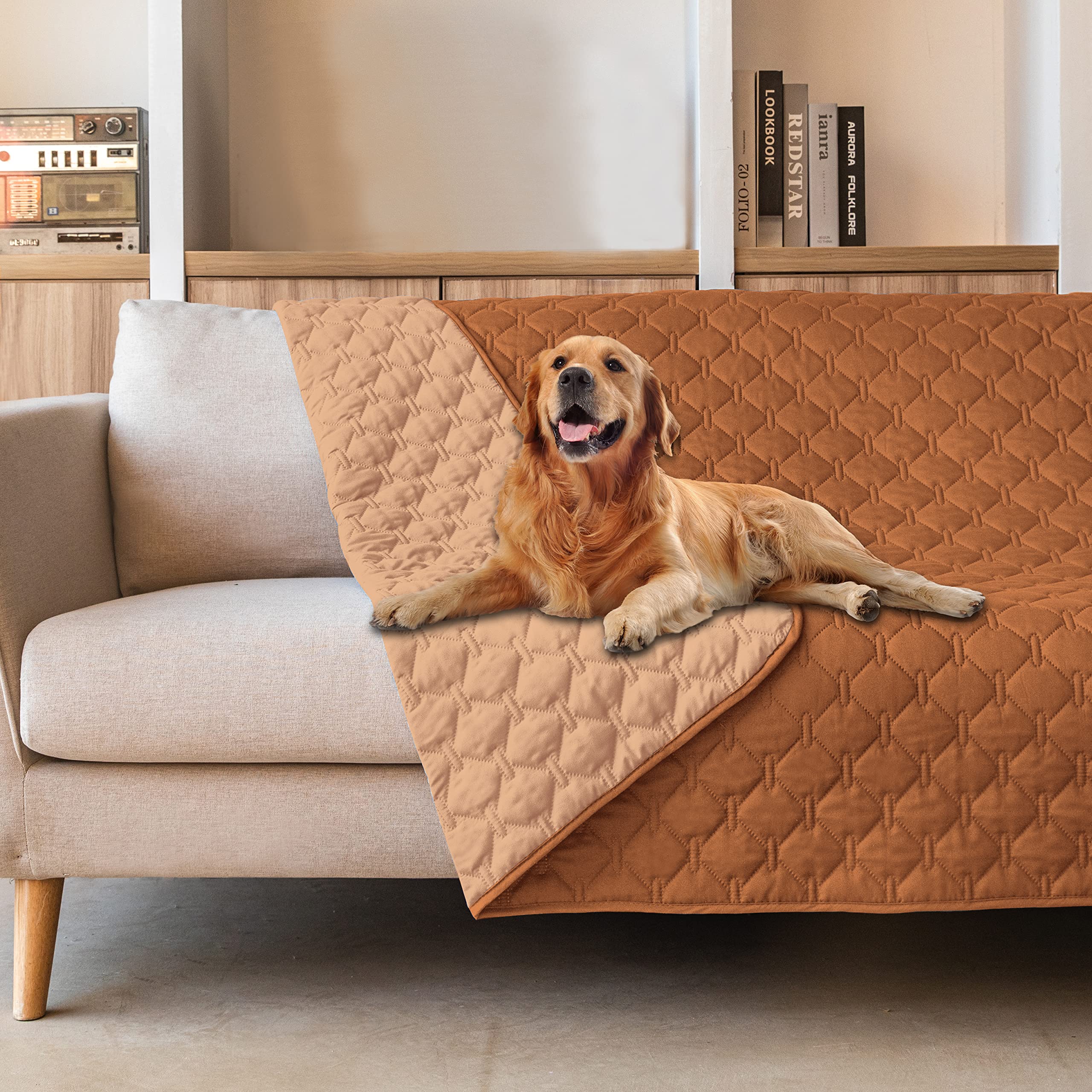 Gogobunny 100% Double-Faced Waterproof Dog Bed Cover Pet Blanket Sofa Couch Furniture Protector For Kids Children Dog Cat, Reversible(82X82 Inch (Pack Of 1), Dark Pumpkin/Light Pumpkin)