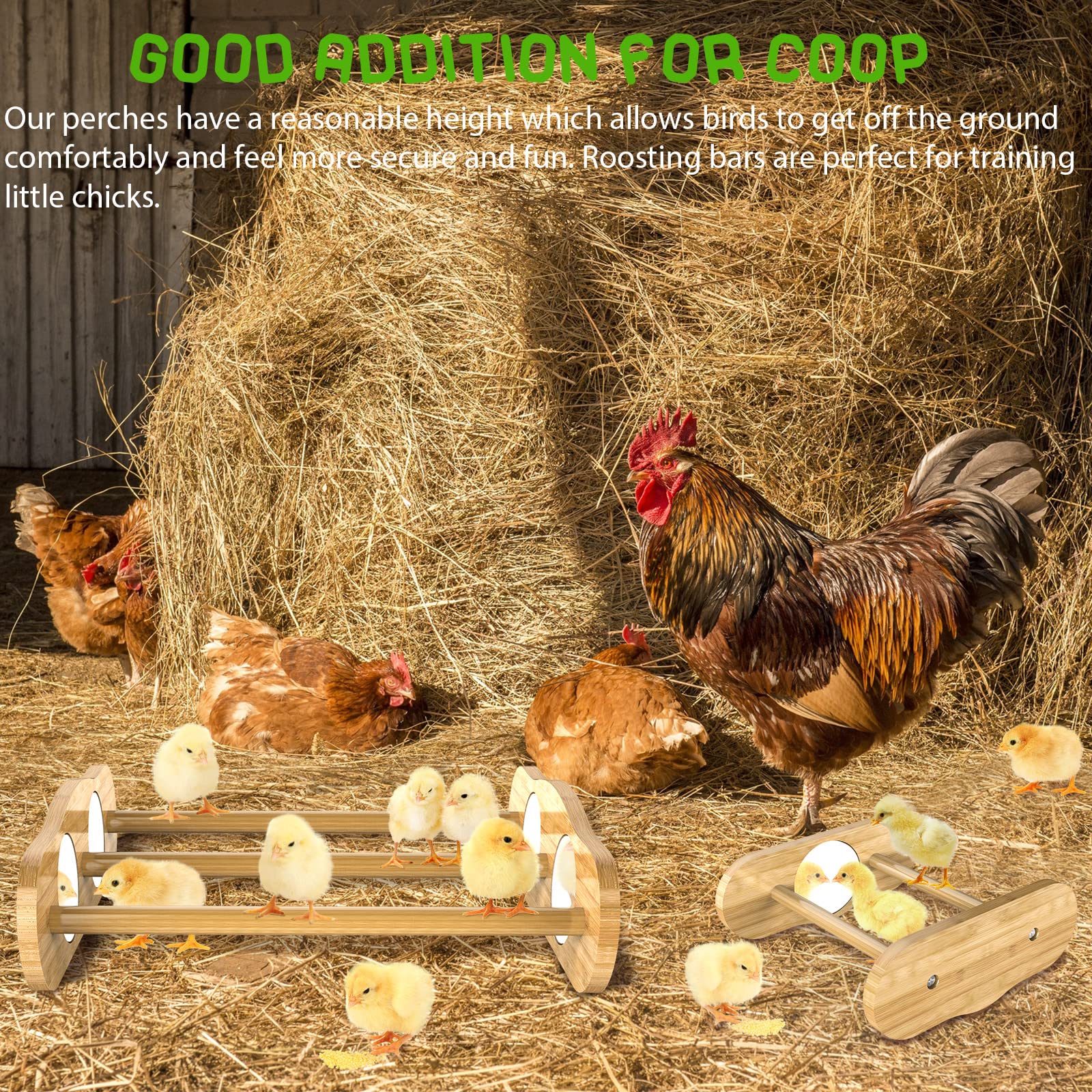 Ensayeer 2-in-1 Bamboo Chick Perch Set with Mirror & Mini Roosting Bar for Large Birds, Hens, Parrots - Easy to Assemble & Clean