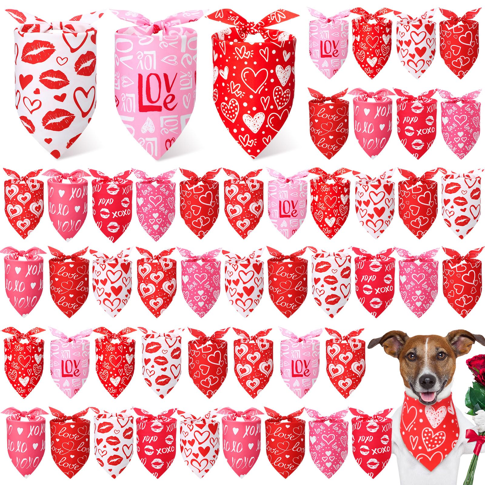 Weewooday 50 Pcs Valentine'S Day Dog Bandanas Bulk For Dogs Red And Pink Soft Bibs Adjustable Triangle Bandana For Small Medium 