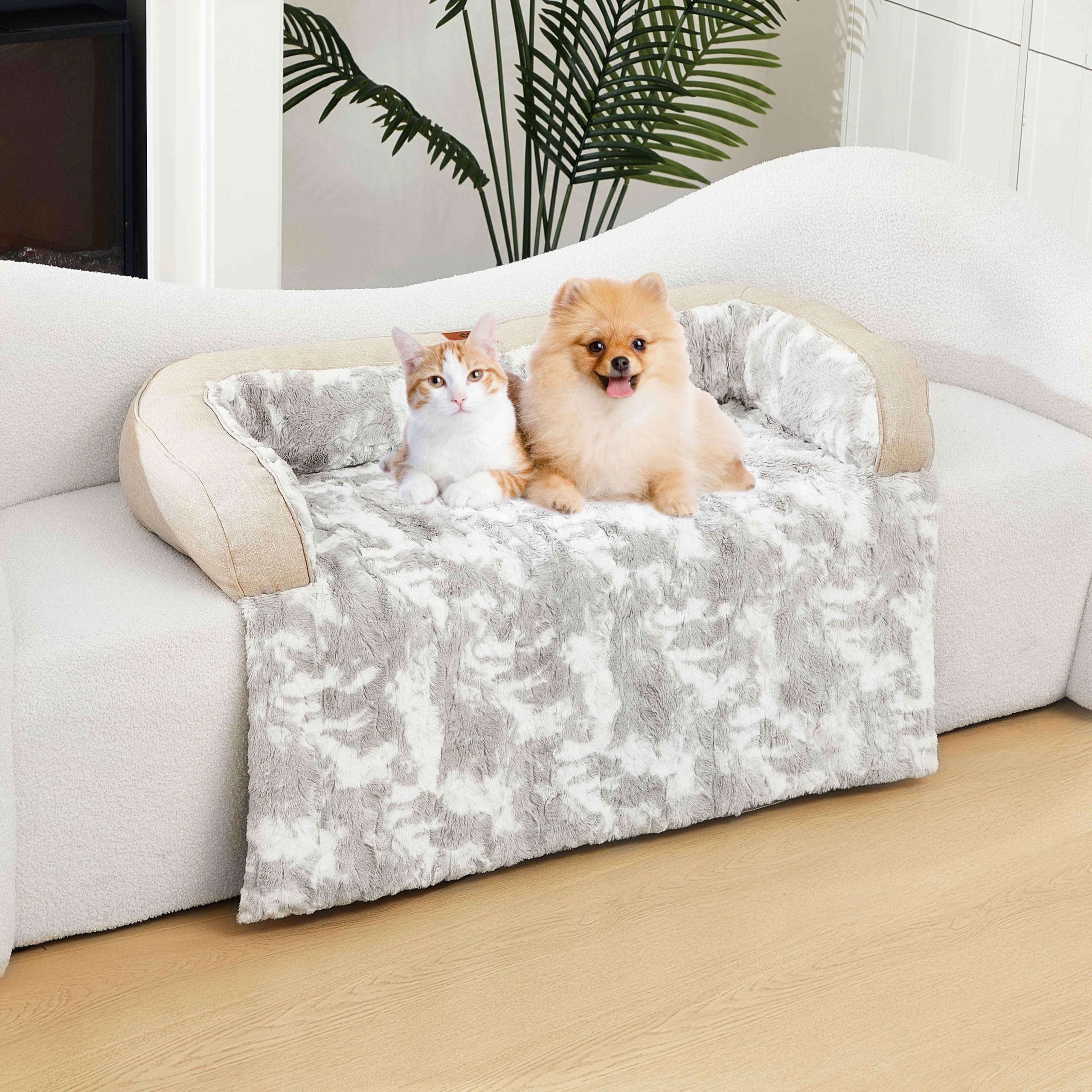Hapyclaw Calming Dog Couch Bed Mat, 31X28 Inch Waterproof Fluffy Sofa Cover, Furniture Protector With Handle, Removable And Wash