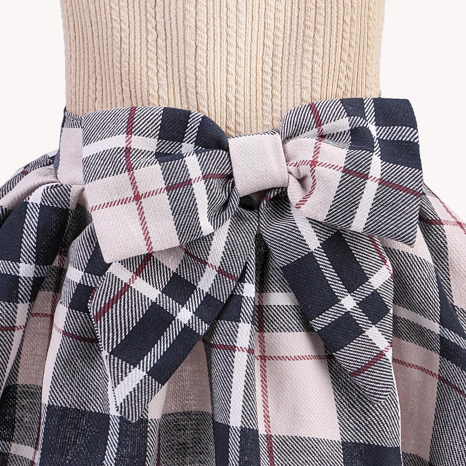 Pupteck Classic Plaid Dog Dress Pet Apparel With Cute Bowtie Puppy Clothes Outfit,Cream,M