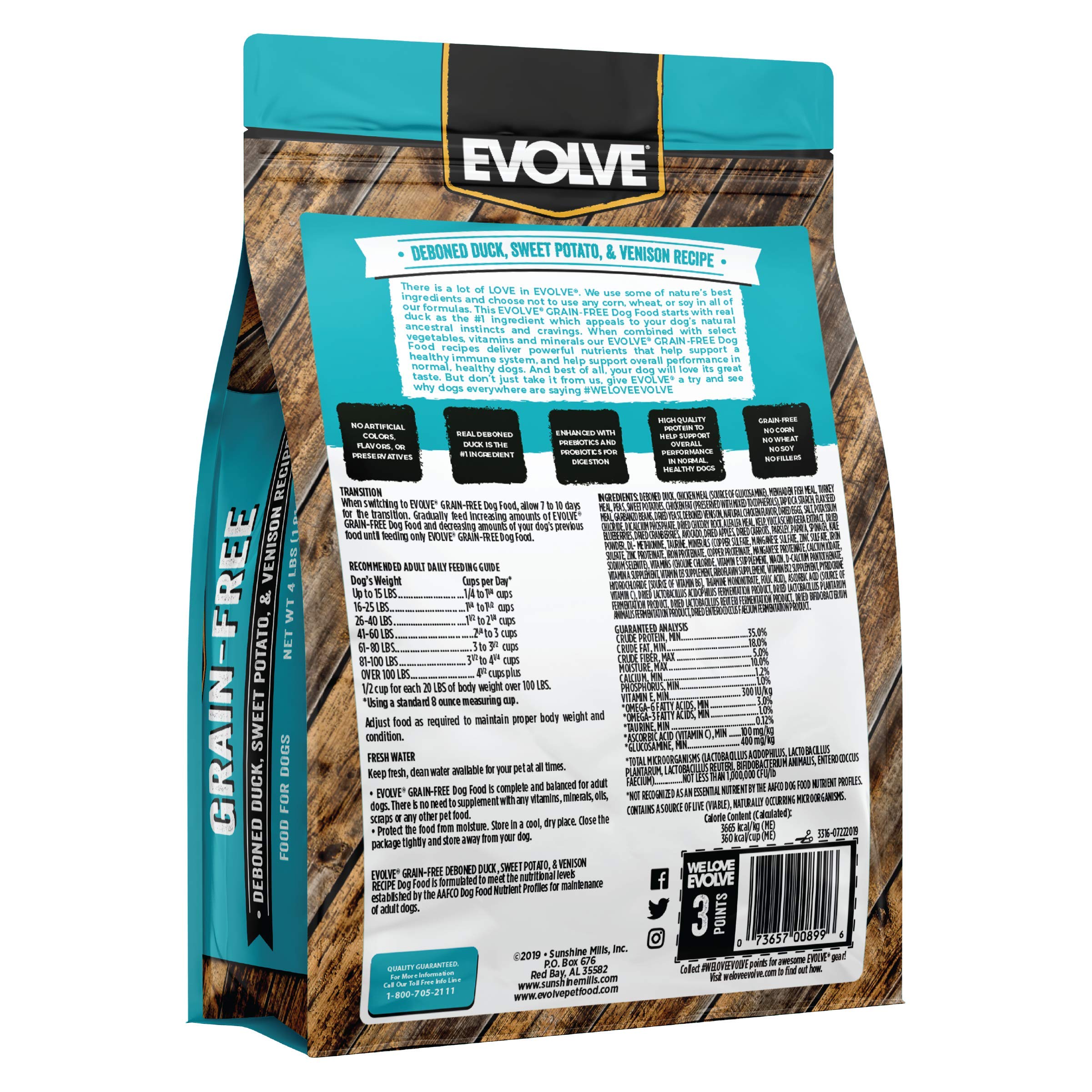 Evolve Grain Free Deboned Duck, Sweet Potato & Venison Recipe Dry Dog Food, 3.5 lb.