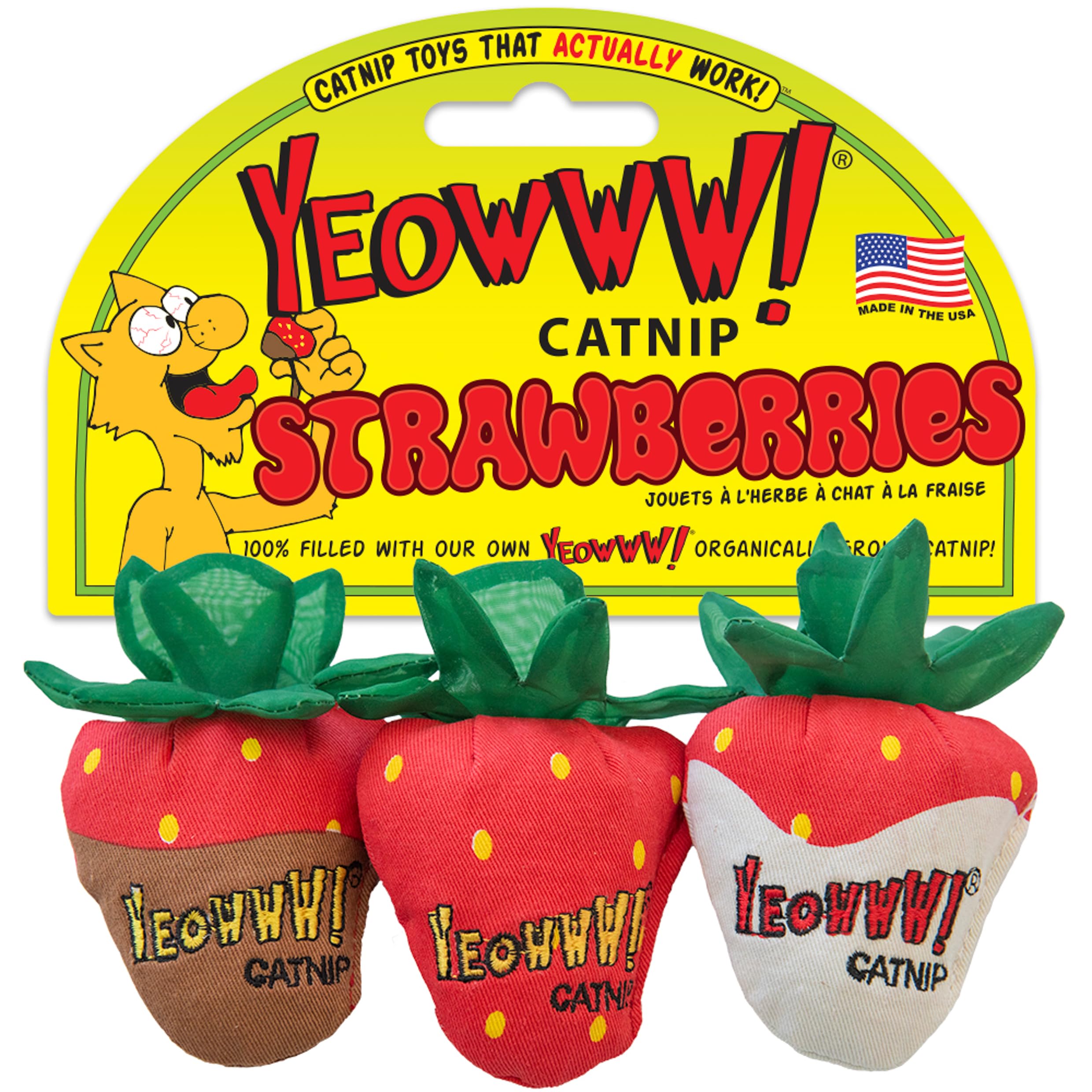 Yeowww!, Strawberries Catnip Cat Toy, 3 Count