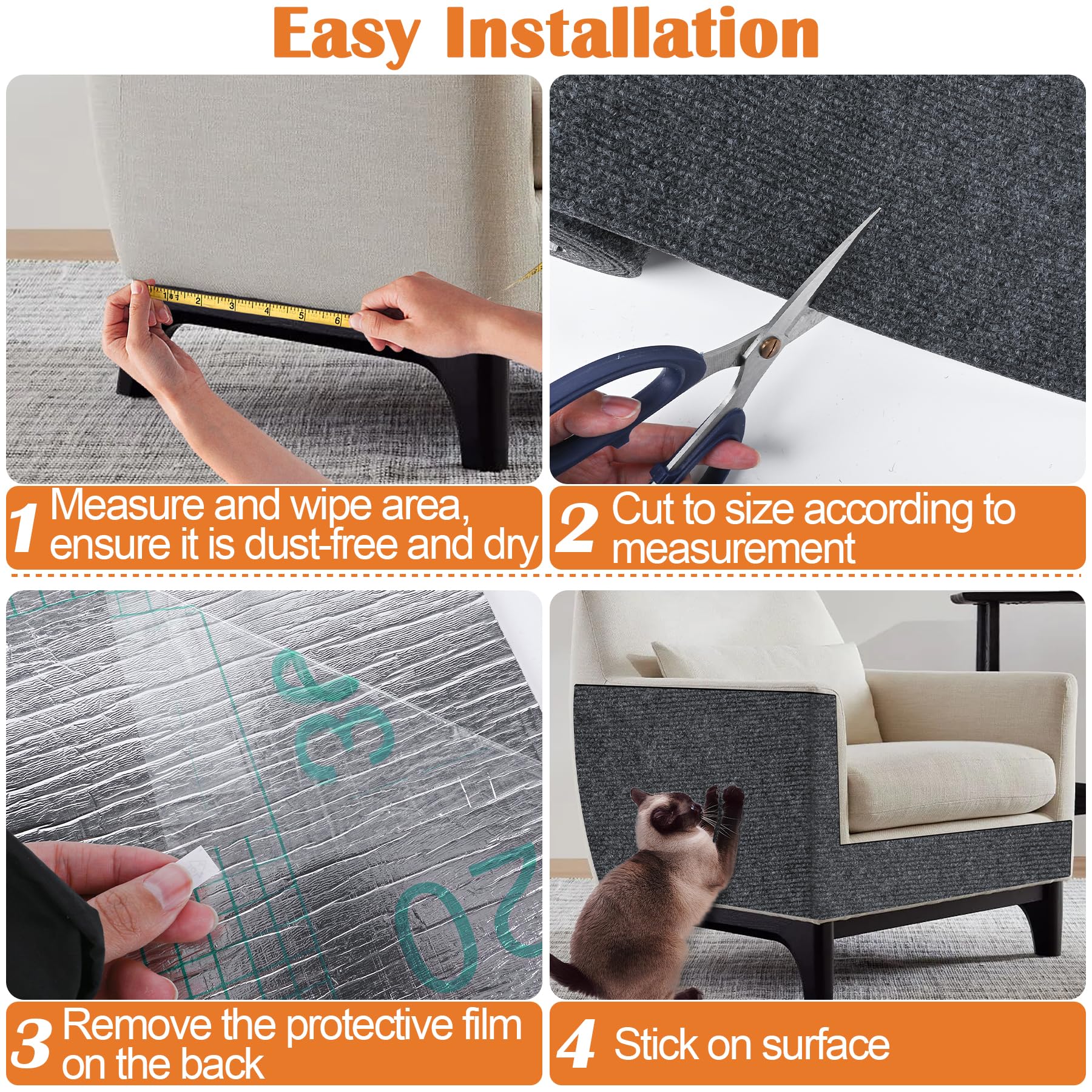 Cat Scratch Furniture Protector - 40' X 15.8' Trimmable Self-Adhesive Cats Claws Scratch Pads, Furniture Protection From Cats/