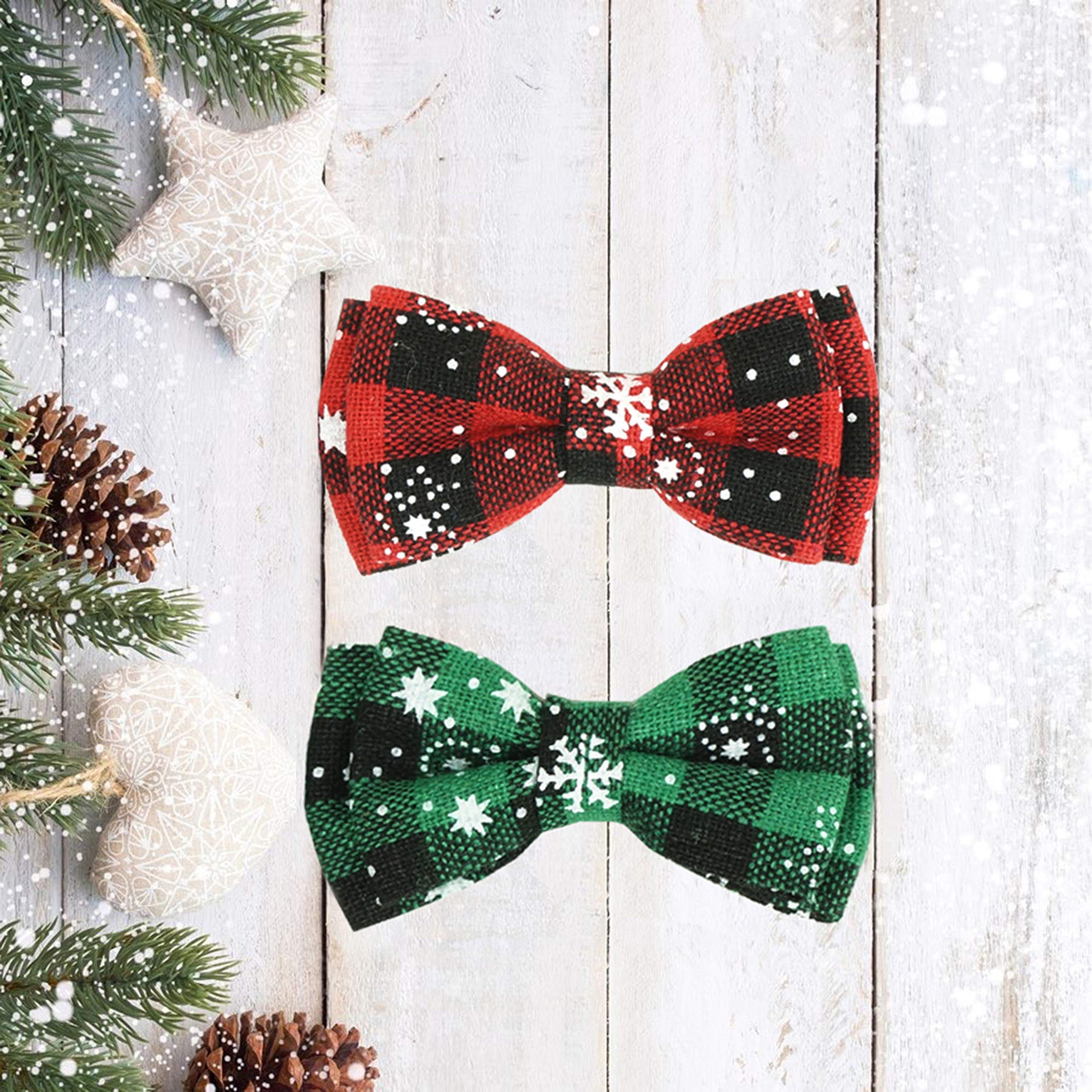 Pohshido 2 Pack Christmas Cat Collar With Movable Bowtie, Holiday Cat Bowtie Plaid Patterns, Breakaway Buckle Safety Kitty Kitten Collar With Bell, Adjustable Pet Collar For Cats And Puppies