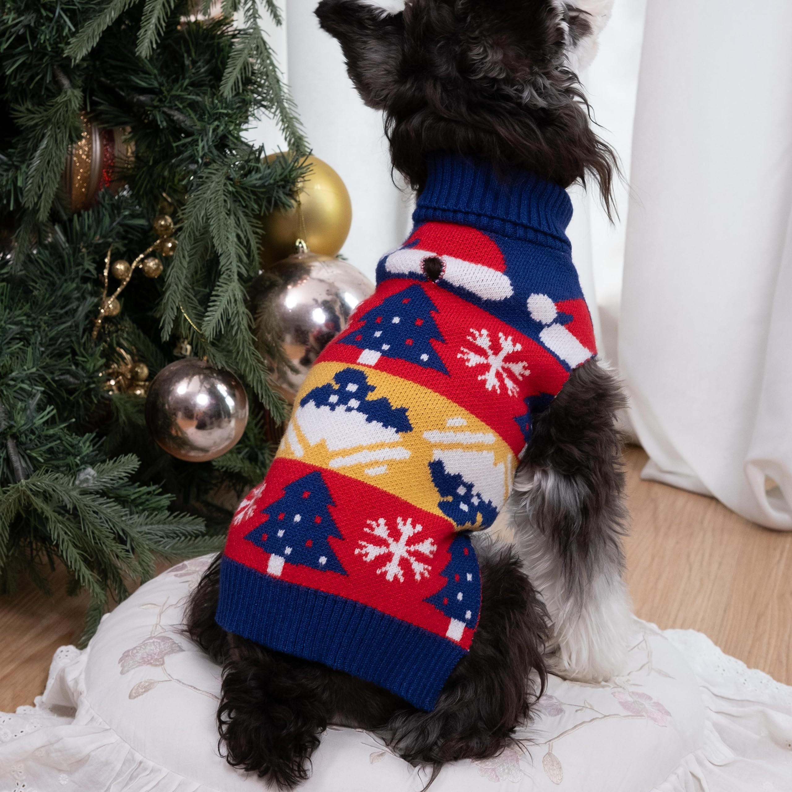 Cutebone Christmasdog Sweater For Small Medium Dogs X-Mas Knit Turtleneck Pet Winter Clothes Cat Apparel With Harness Hole