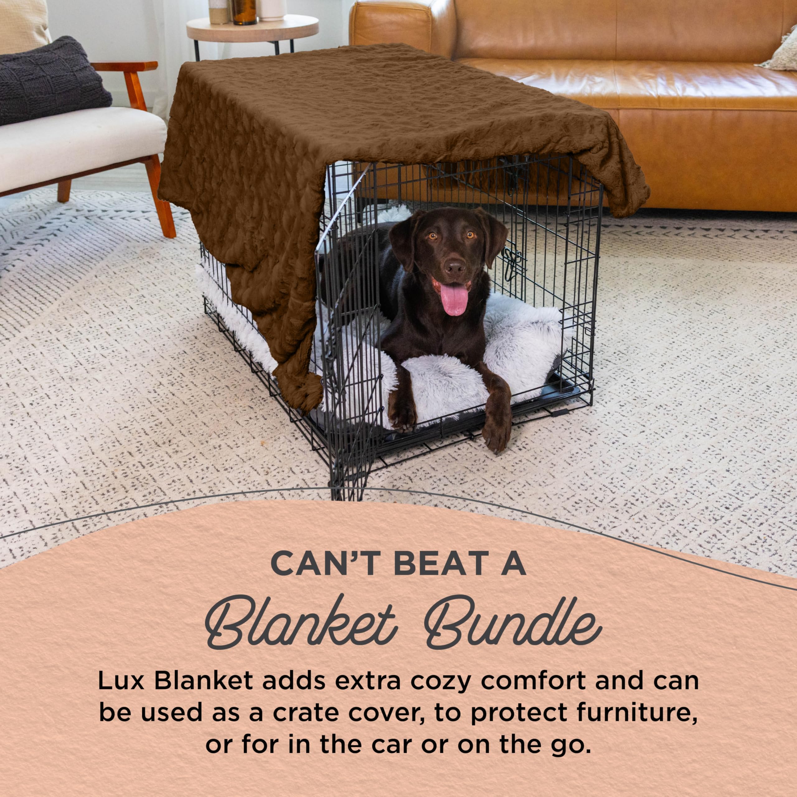 Best Friends by Sheri Bundle Set The Original Calming Lux Donut Cuddler Cat and Dog Bed + Pet Throw Blanket Dark Chocolate Extra